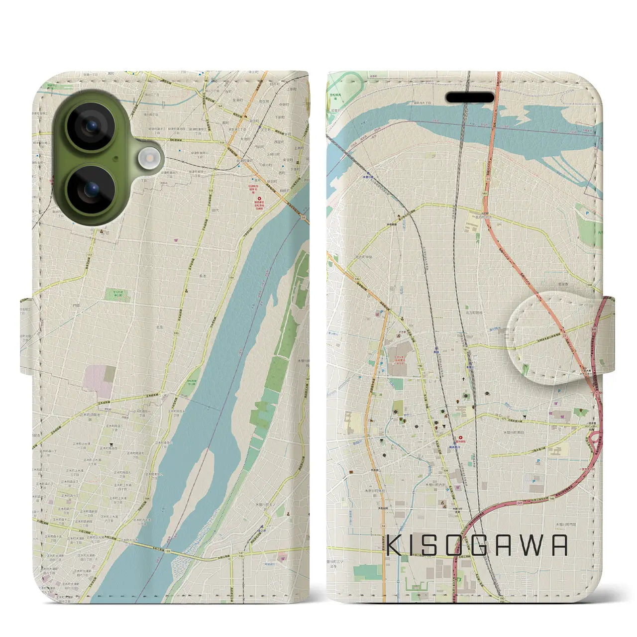 【木曽川(愛知県)】地図柄iPhoneケース(手帳タイプ)