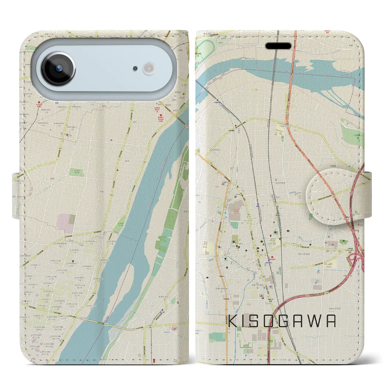 【木曽川(愛知県)】地図柄iPhoneケース(手帳タイプ)