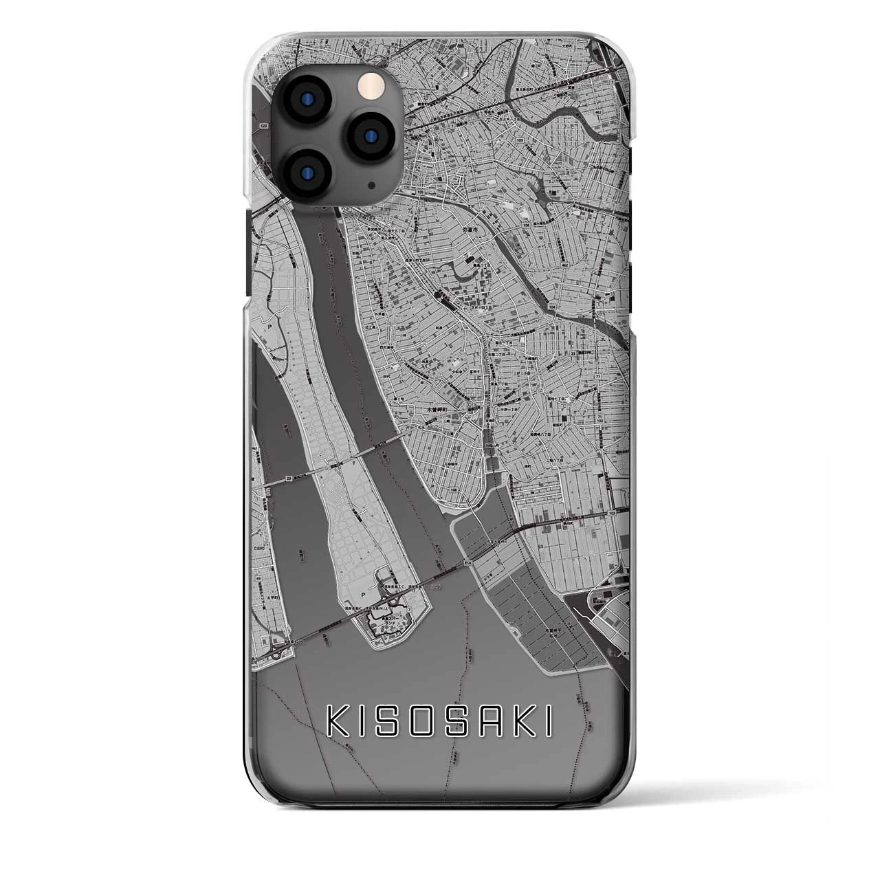 【木曽岬(三重県)】地図柄iPhoneケース(クリアタイプ)モノトーン・iPhone 11 Pro Max 用