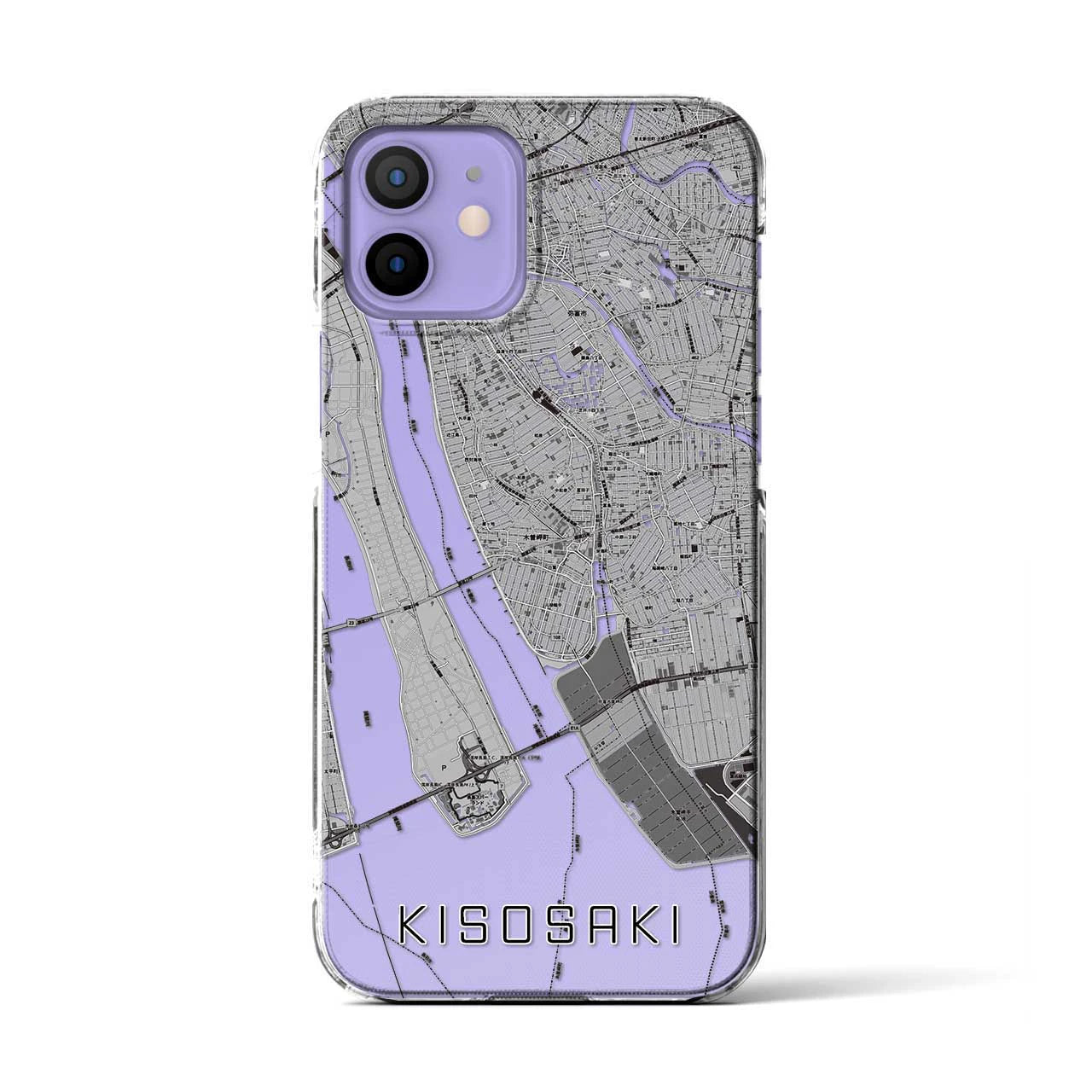 【木曽岬(三重県)】地図柄iPhoneケース(クリアタイプ)モノトーン・iPhone 12 / 12 Pro 用