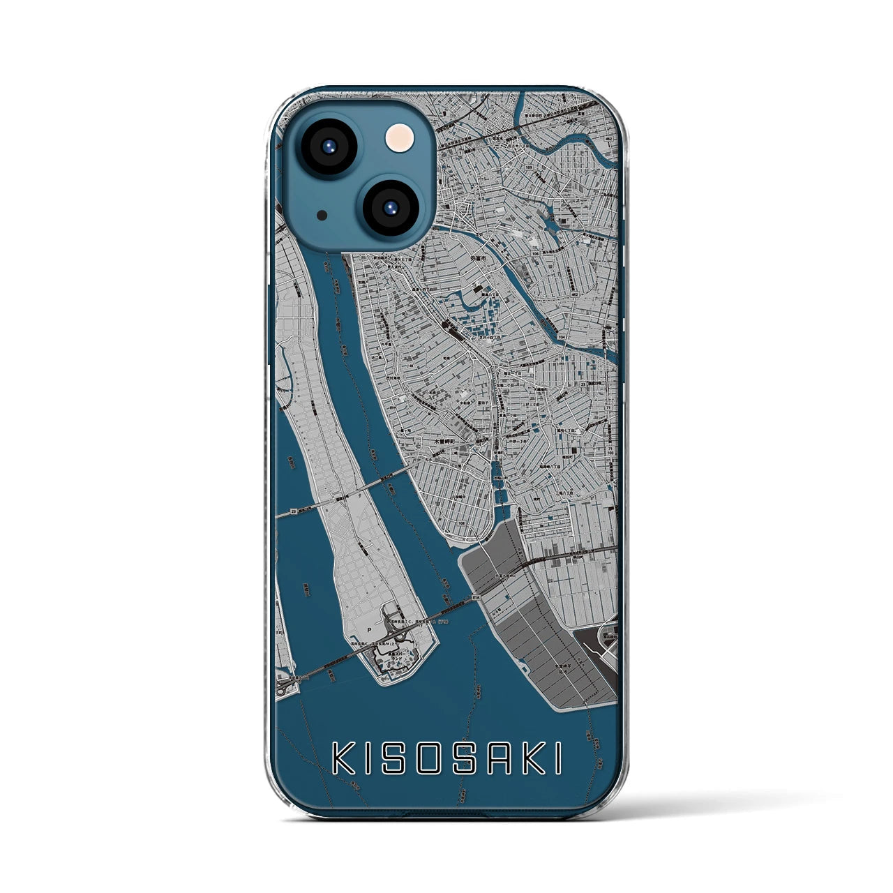 【木曽岬(三重県)】地図柄iPhoneケース(クリアタイプ)モノトーン・iPhone 13 用