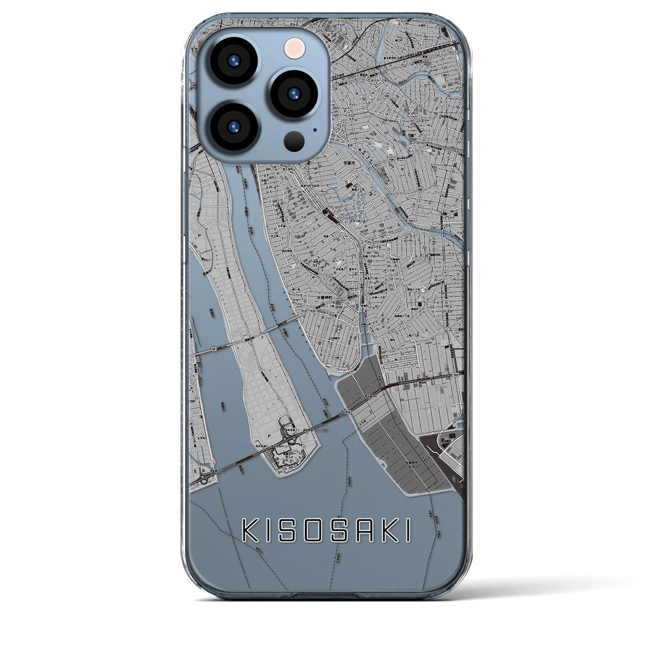 【木曽岬(三重県)】地図柄iPhoneケース(クリアタイプ)モノトーン・iPhone 13 Pro Max 用