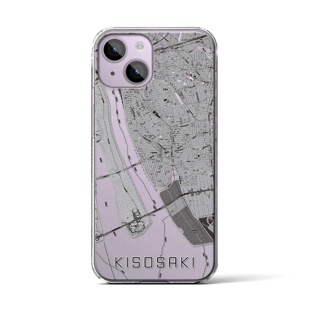 【木曽岬(三重県)】地図柄iPhoneケース(クリアタイプ)モノトーン・iPhone 14 用