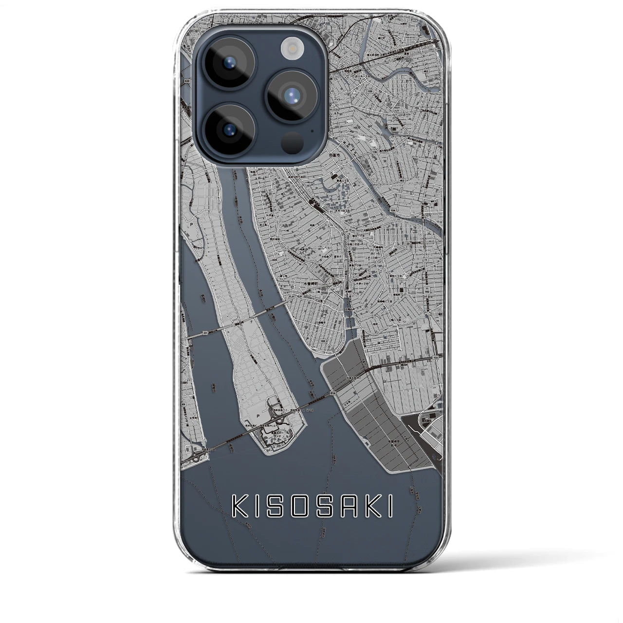 【木曽岬(三重県)】地図柄iPhoneケース(クリアタイプ)モノトーン・iPhone 15 Pro Max 用