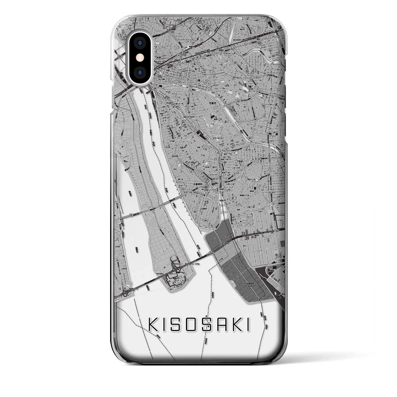 【木曽岬(三重県)】地図柄iPhoneケース(クリアタイプ)モノトーン・iPhone XS Max 用
