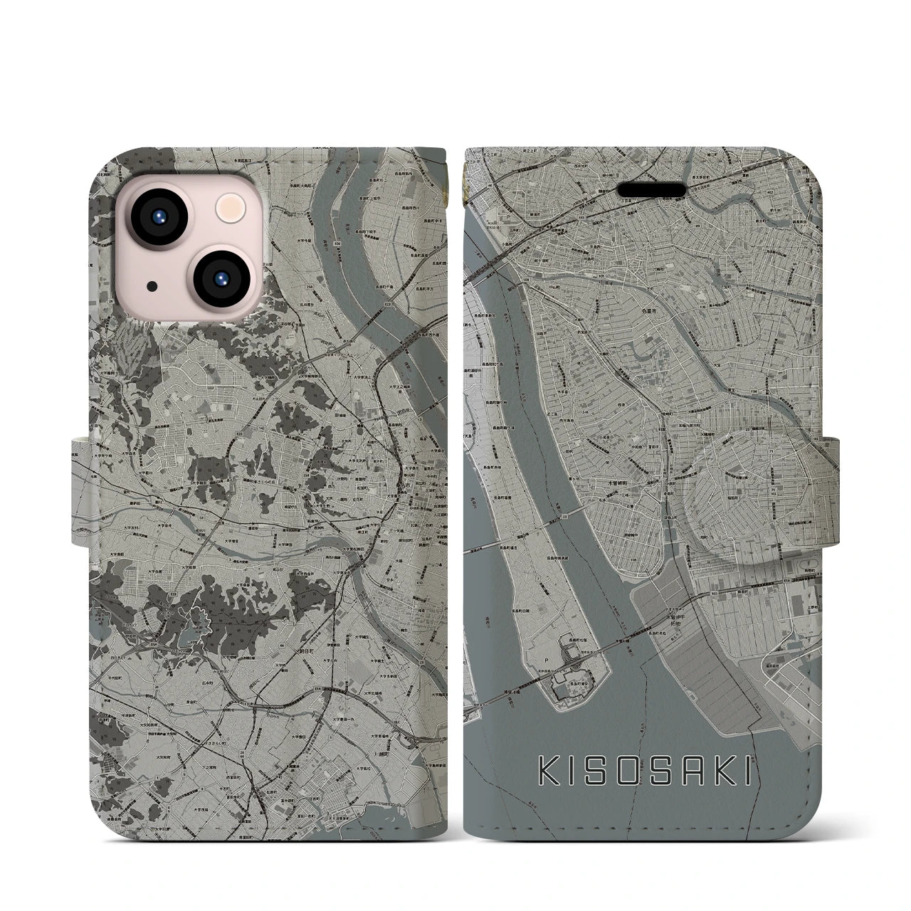 【木曽岬(三重県)】地図柄iPhoneケース(手帳タイプ)