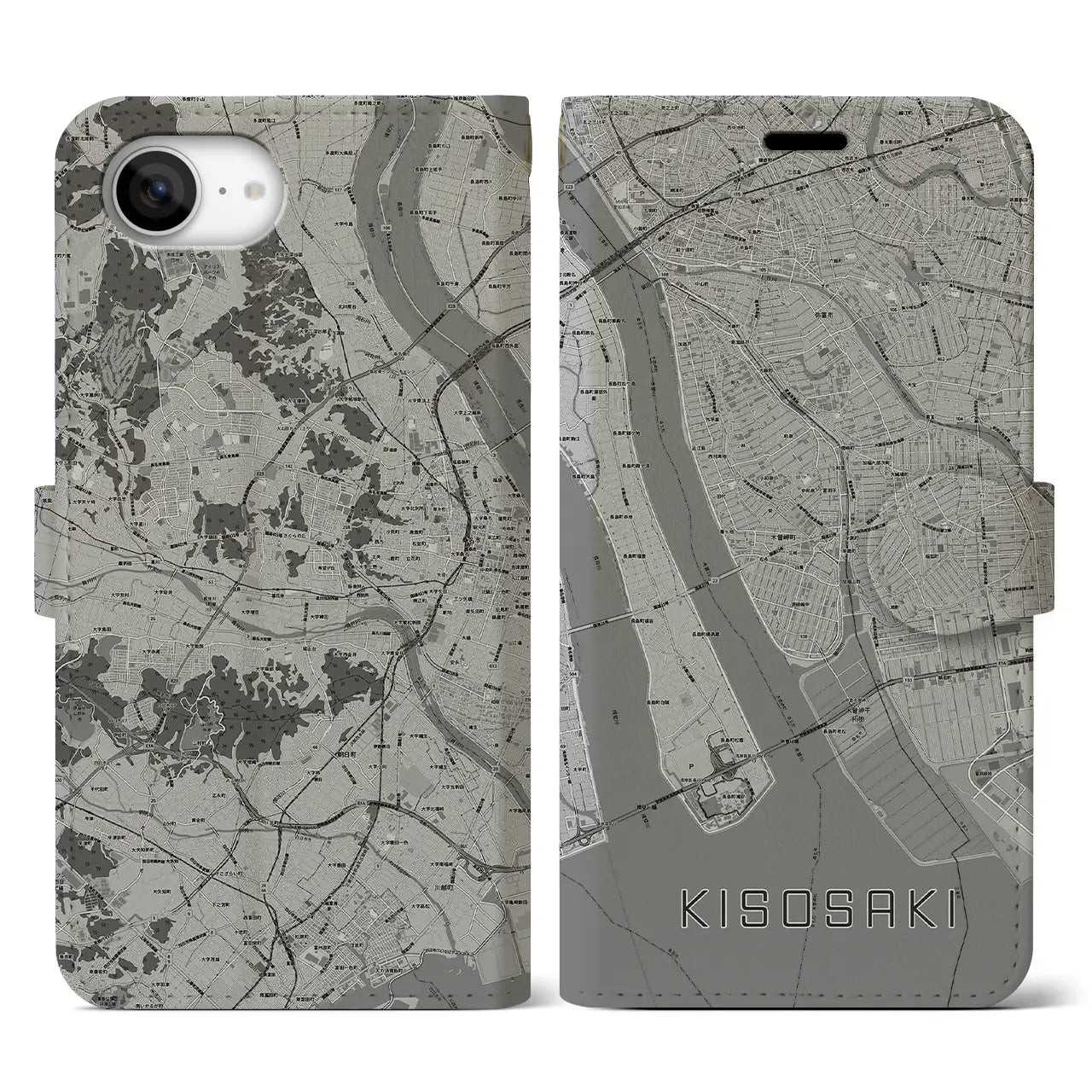 【木曽岬(三重県)】地図柄iPhoneケース(手帳タイプ)