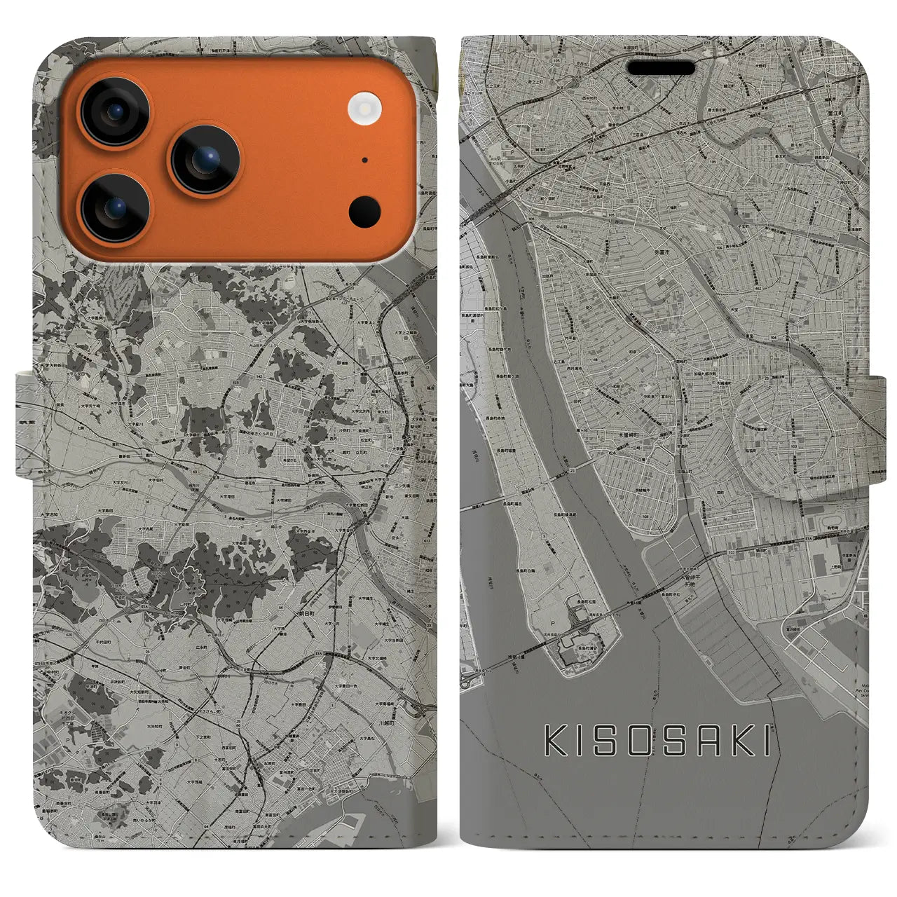 【木曽岬(三重県)】地図柄iPhoneケース(手帳タイプ)