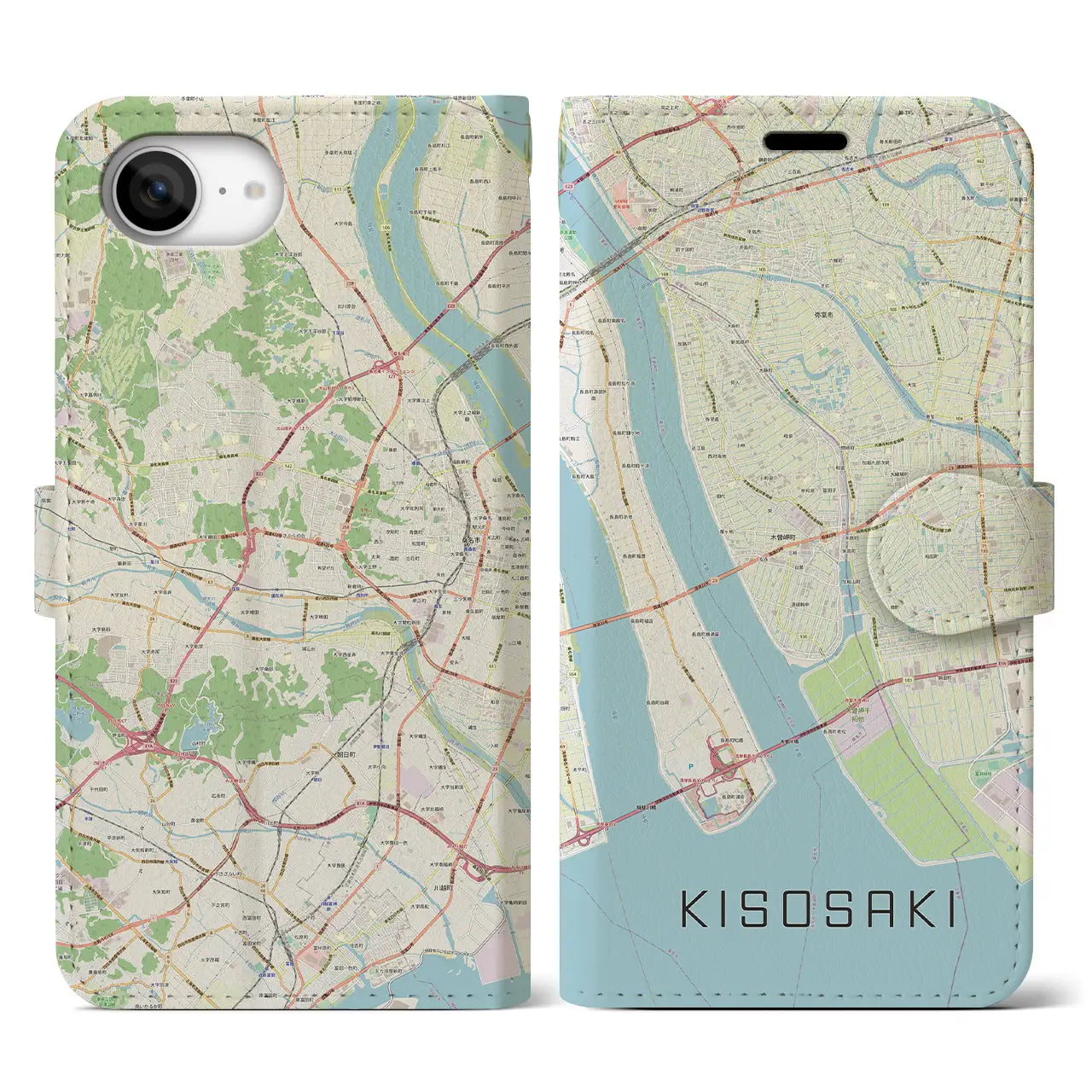 【木曽岬(三重県)】地図柄iPhoneケース(手帳タイプ)