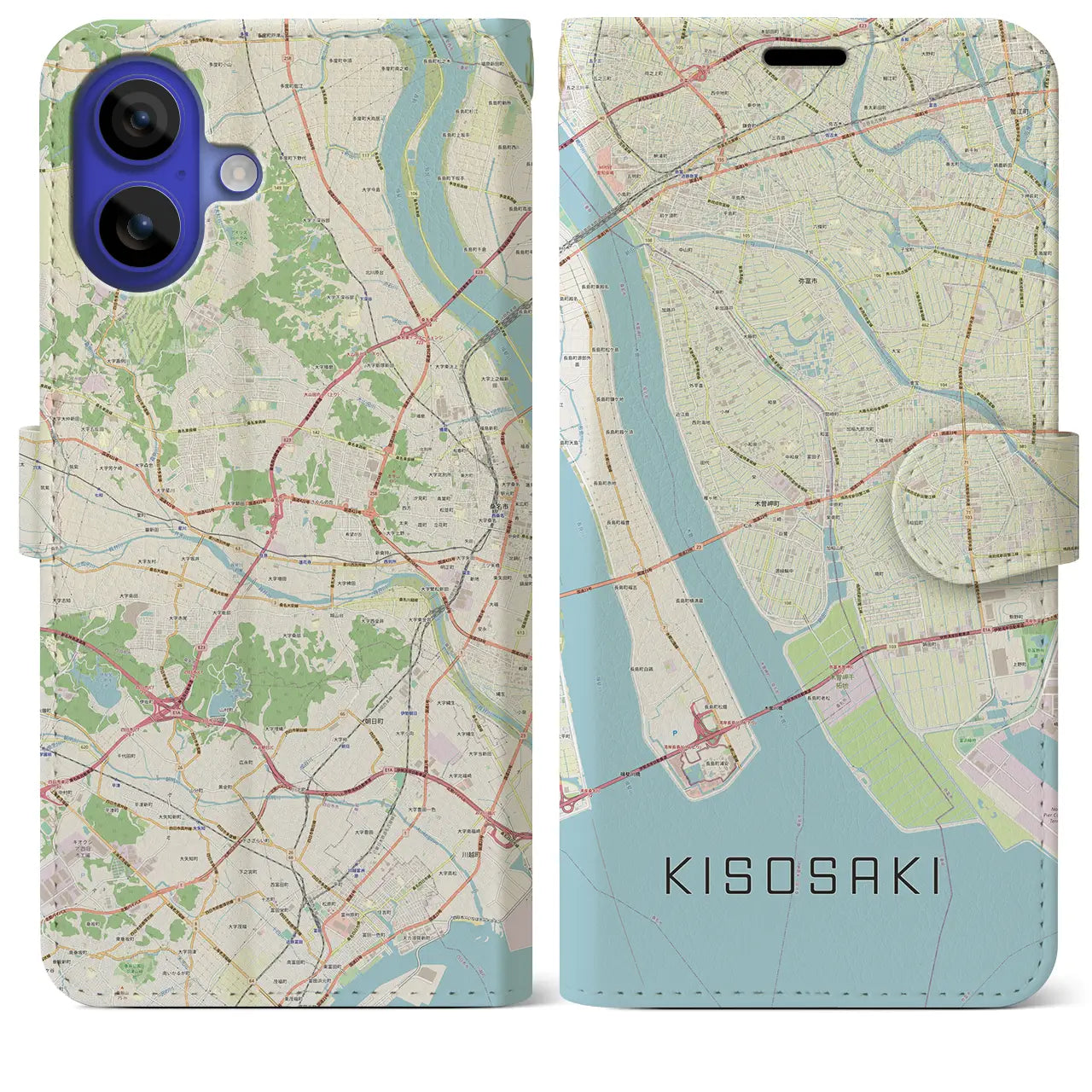 【木曽岬(三重県)】地図柄iPhoneケース(手帳タイプ)
