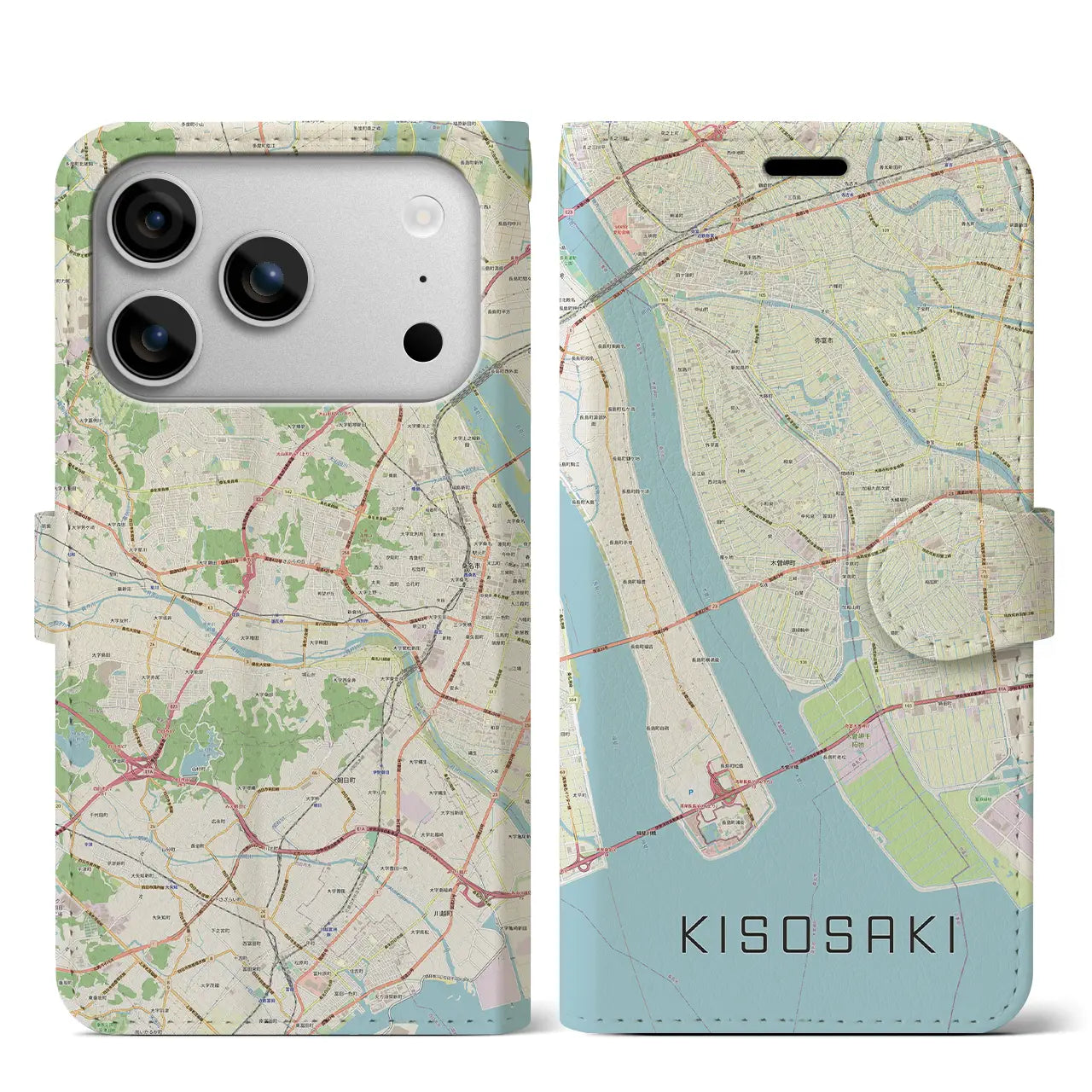 【木曽岬(三重県)】地図柄iPhoneケース(手帳タイプ)