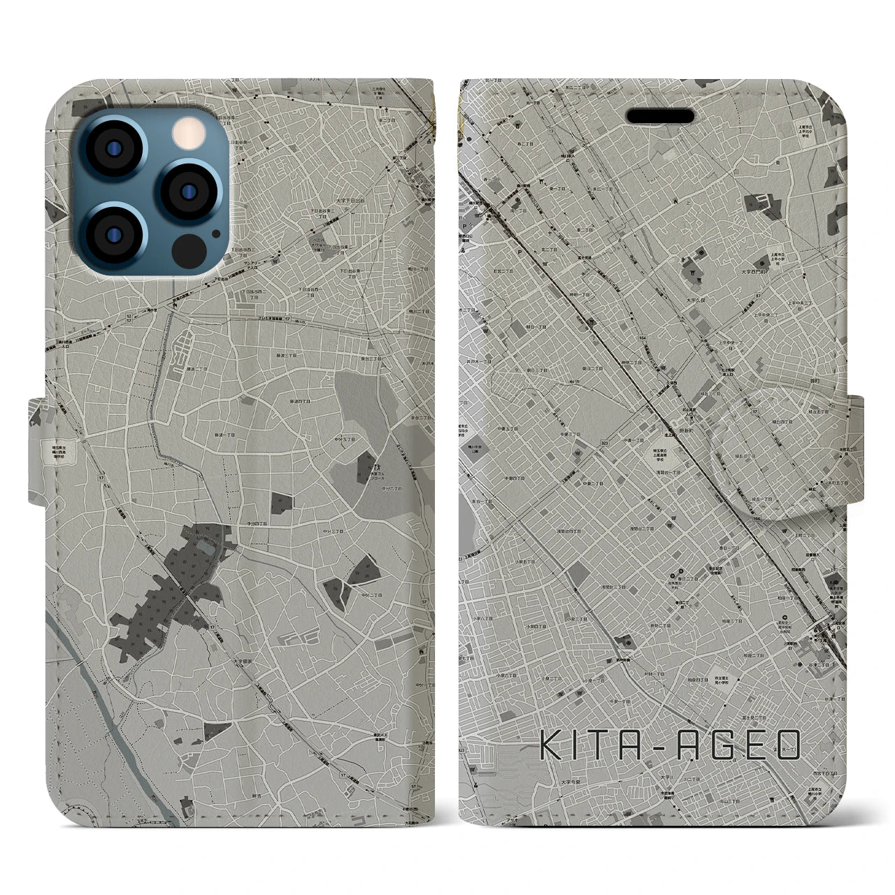 【北上尾(埼玉県)】地図柄iPhoneケース(手帳タイプ)