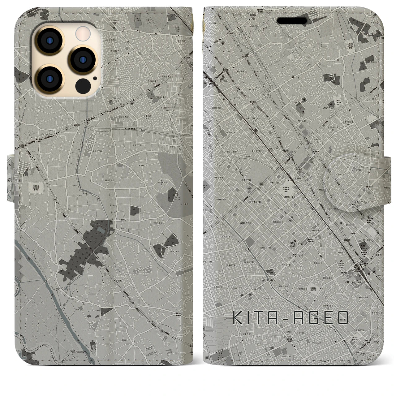 【北上尾(埼玉県)】地図柄iPhoneケース(手帳タイプ)