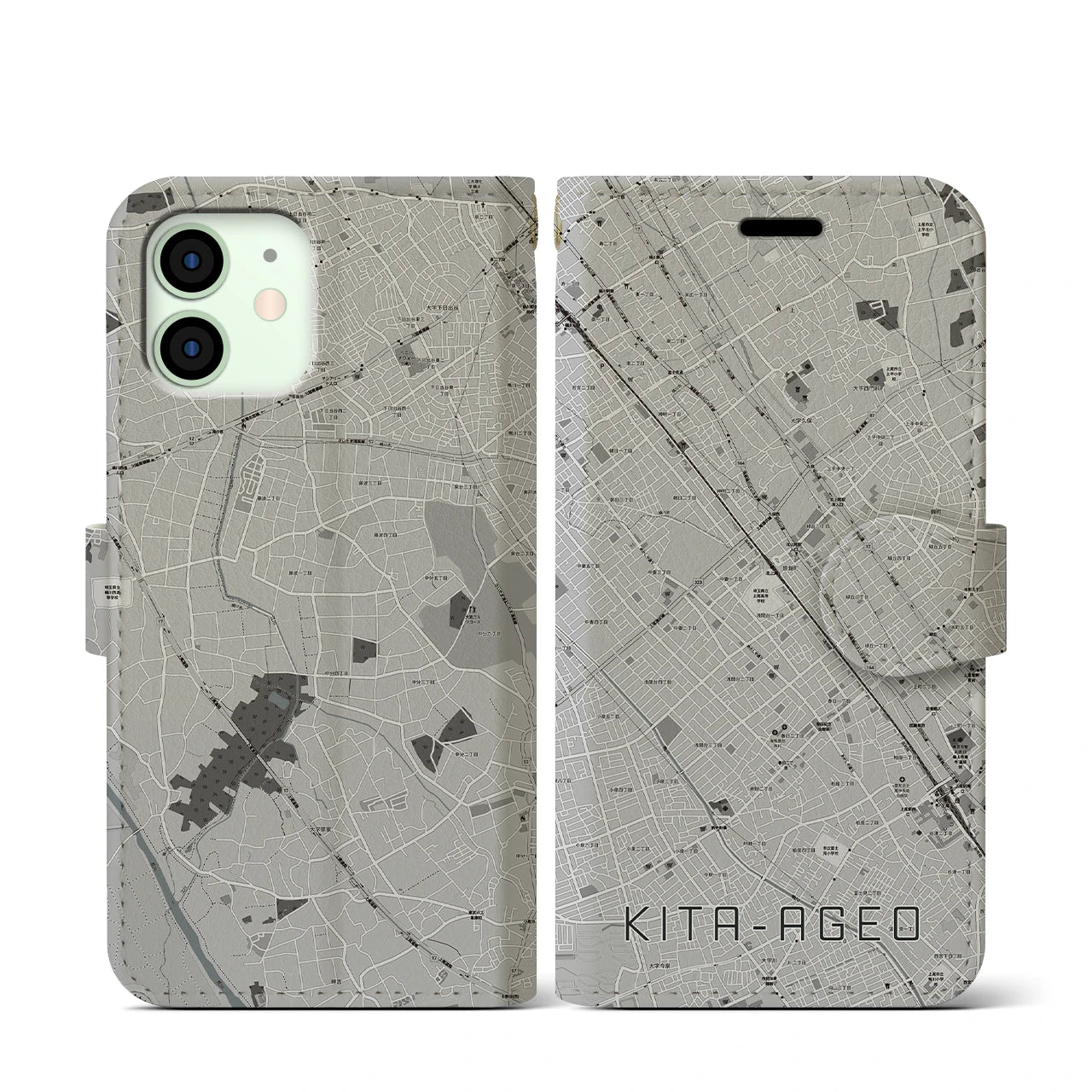 【北上尾(埼玉県)】地図柄iPhoneケース(手帳タイプ)