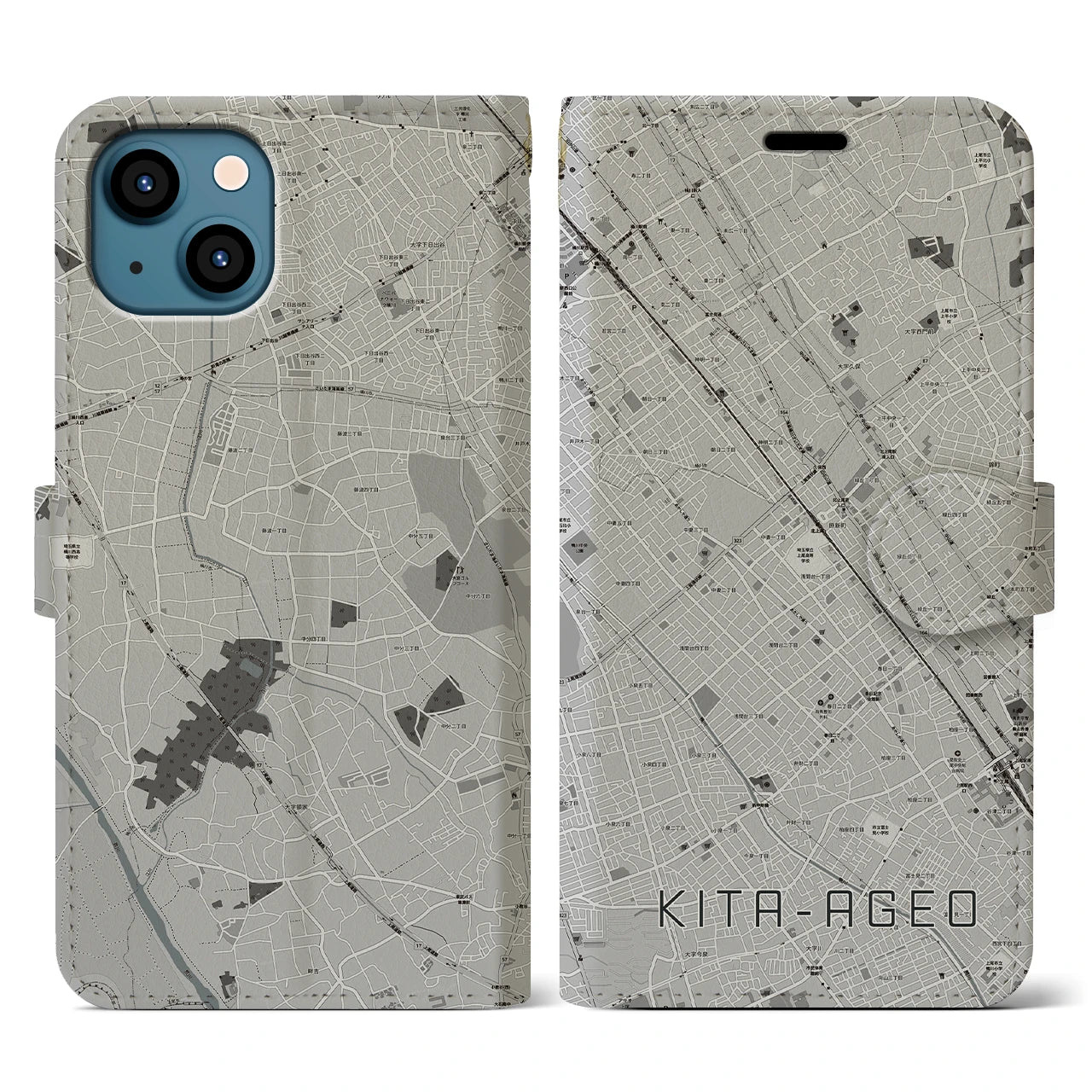 【北上尾(埼玉県)】地図柄iPhoneケース(手帳タイプ)