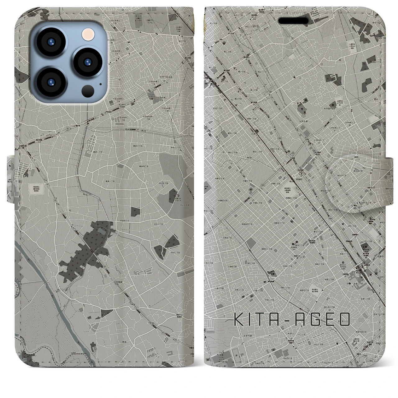 【北上尾(埼玉県)】地図柄iPhoneケース(手帳タイプ)