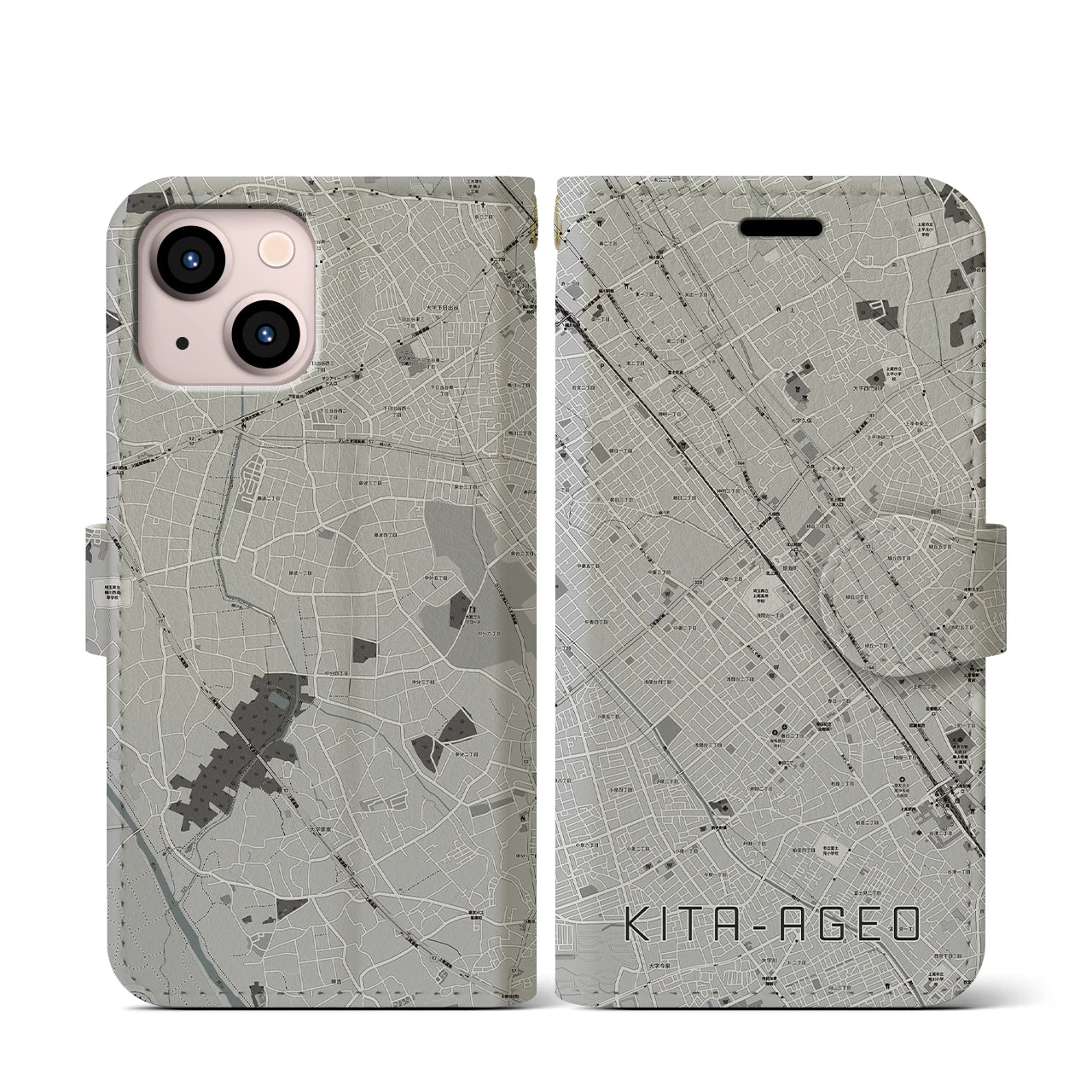 【北上尾(埼玉県)】地図柄iPhoneケース(手帳タイプ)