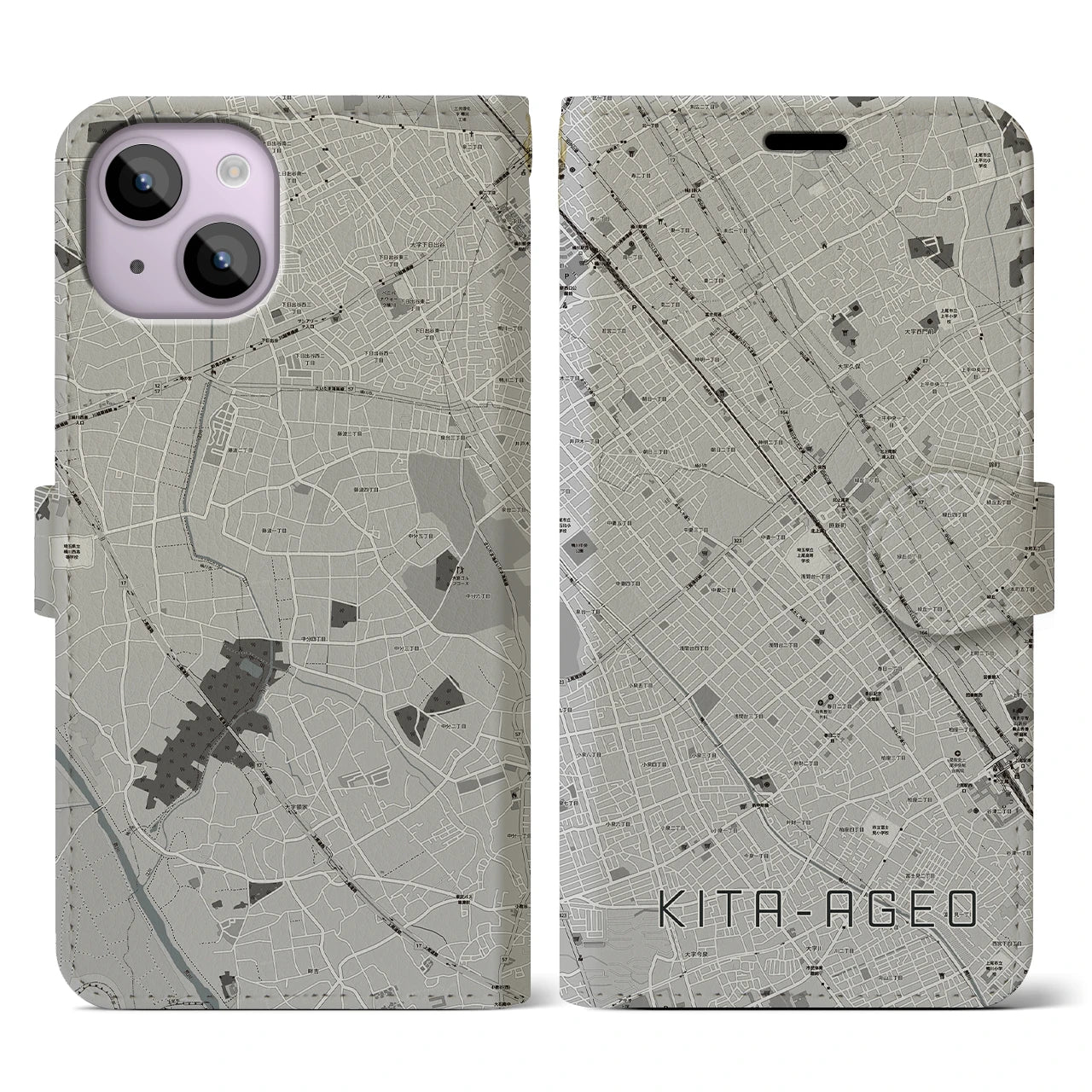 【北上尾(埼玉県)】地図柄iPhoneケース(手帳タイプ)