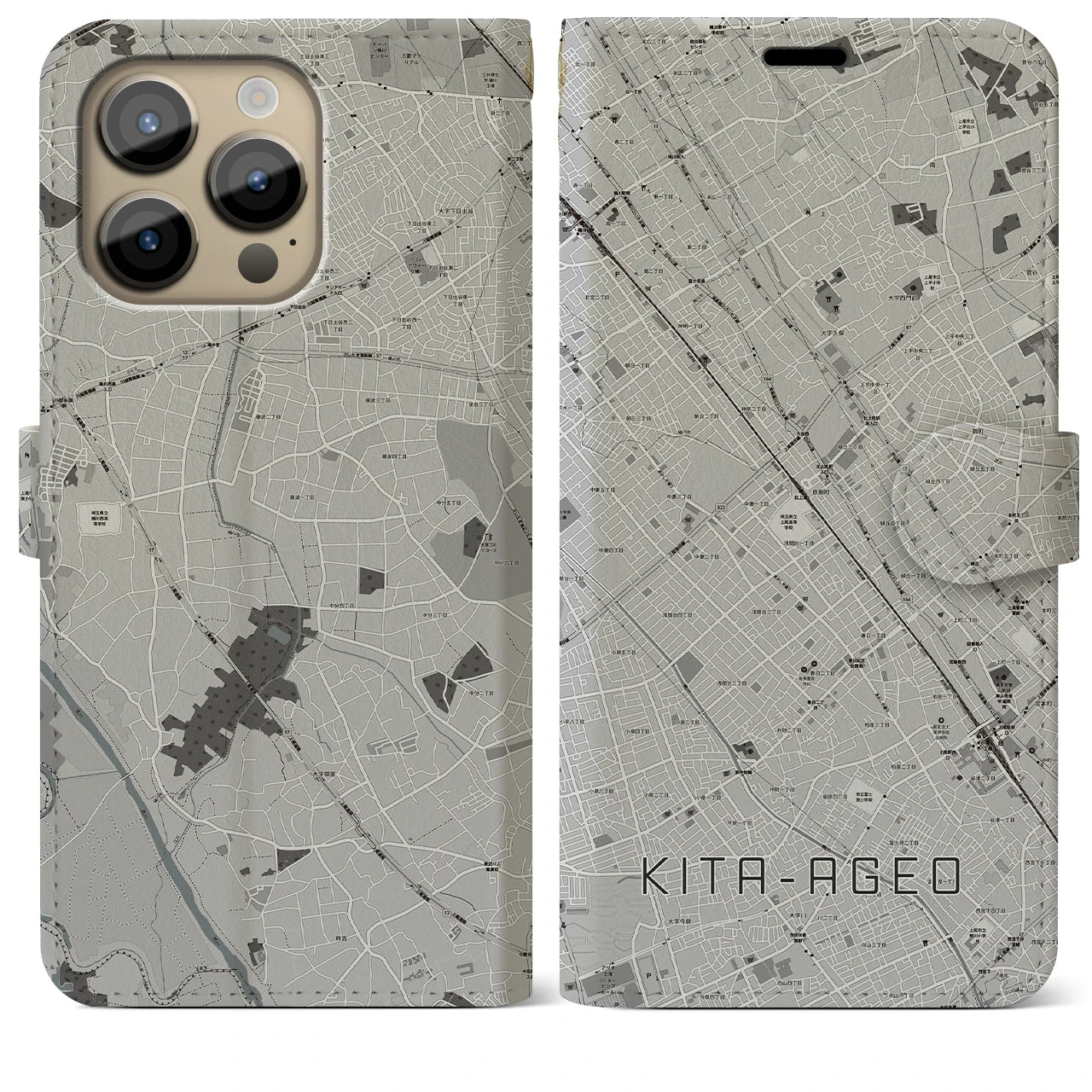 【北上尾(埼玉県)】地図柄iPhoneケース(手帳タイプ)