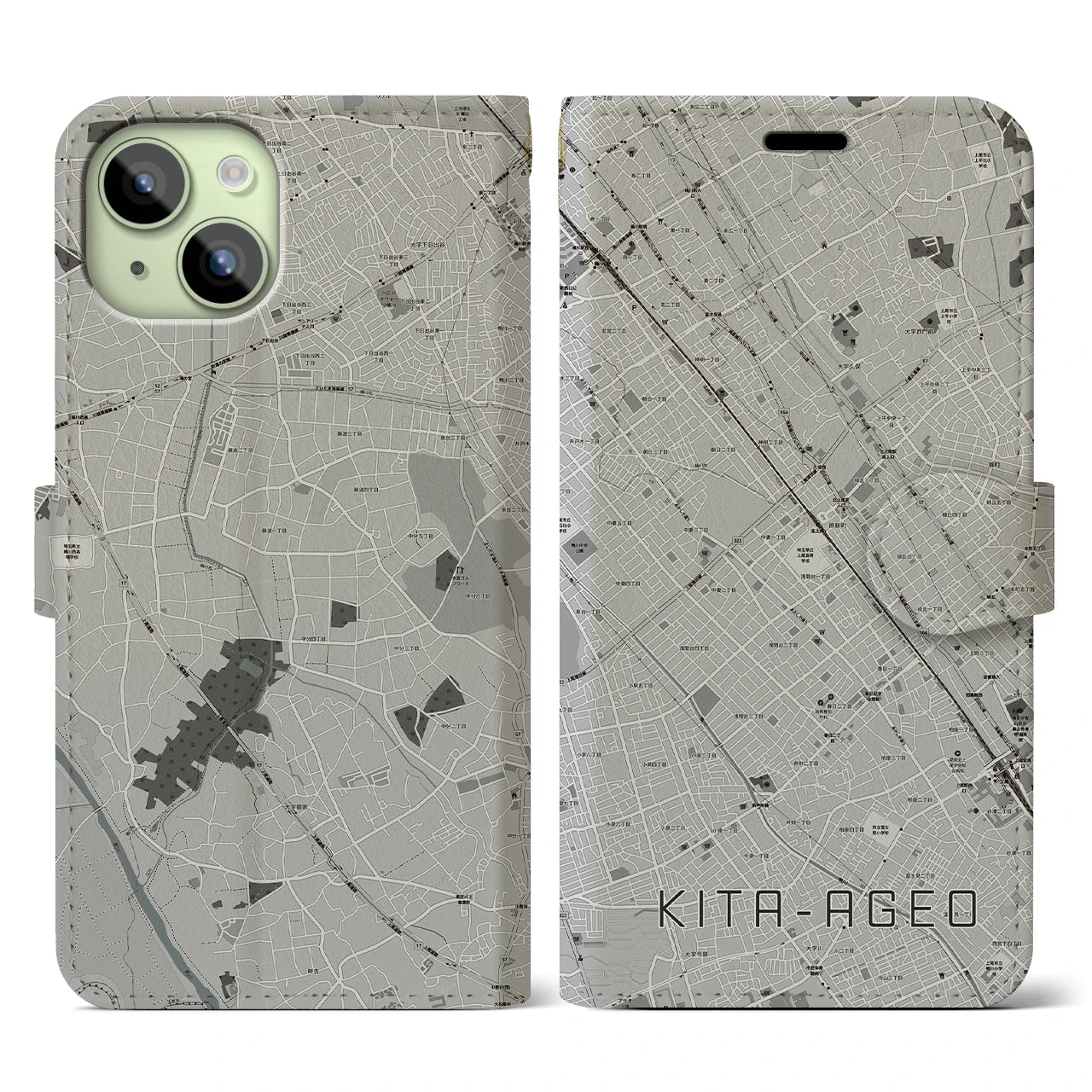 【北上尾(埼玉県)】地図柄iPhoneケース(手帳タイプ)