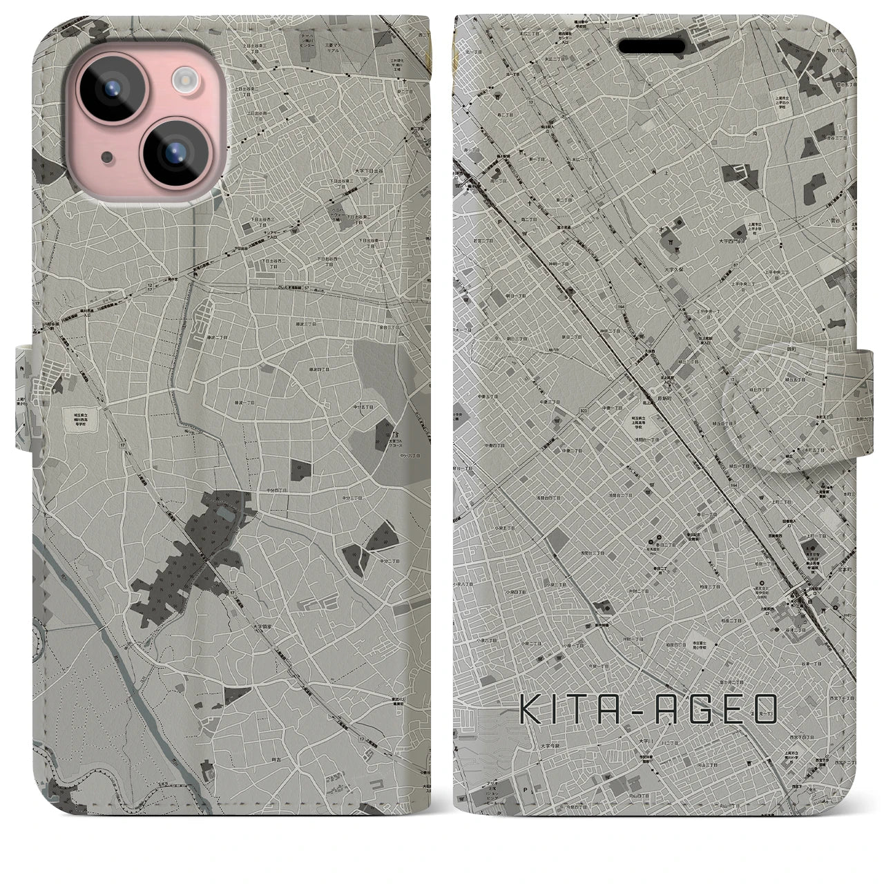 【北上尾(埼玉県)】地図柄iPhoneケース(手帳タイプ)