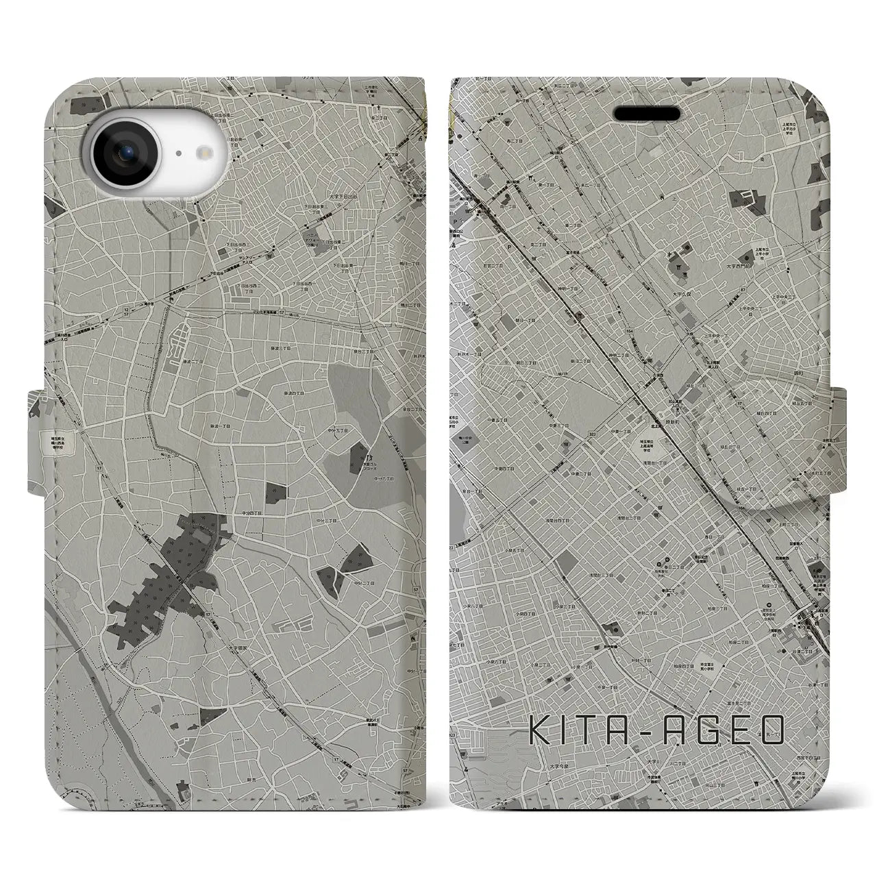 【北上尾(埼玉県)】地図柄iPhoneケース(手帳タイプ)