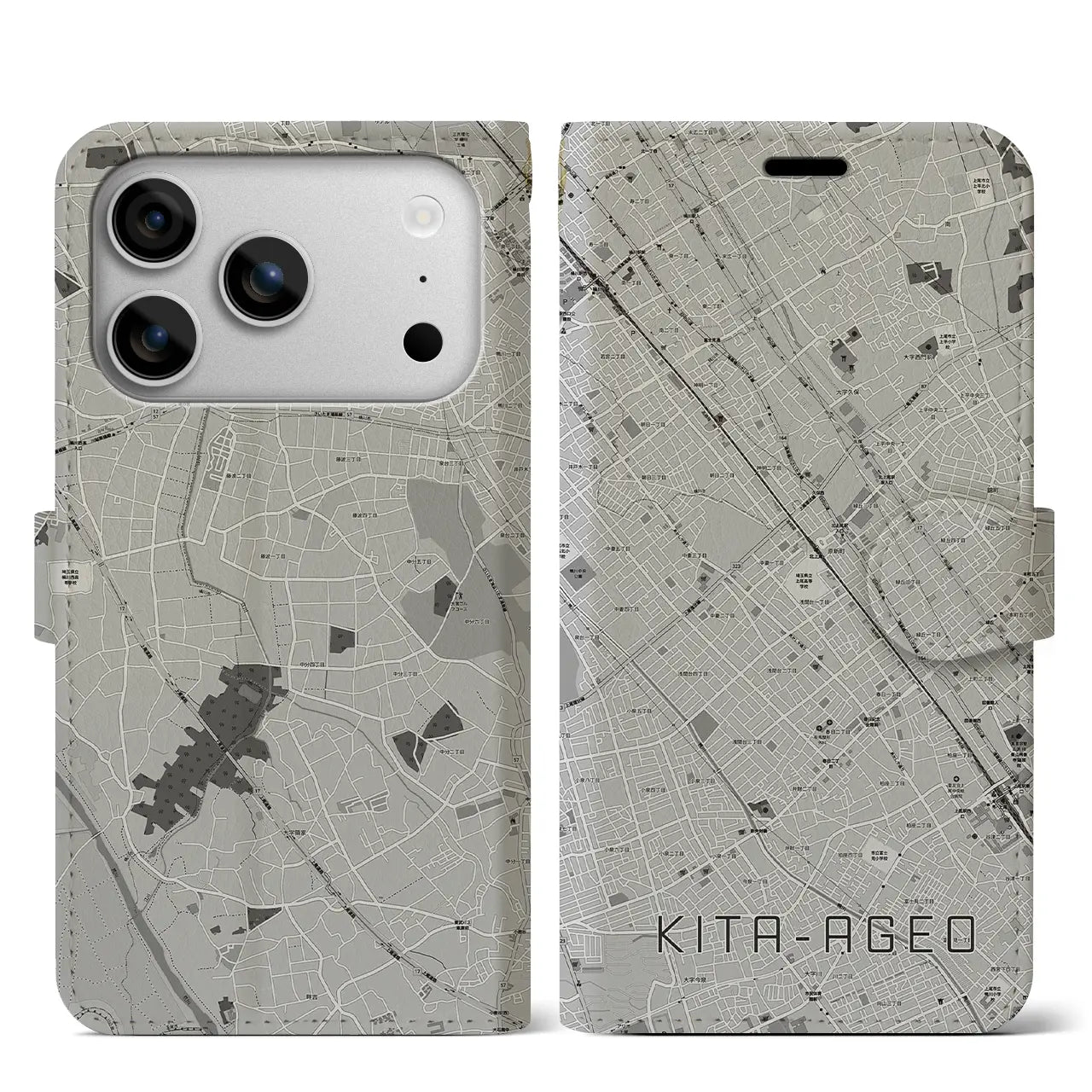 【北上尾(埼玉県)】地図柄iPhoneケース(手帳タイプ)