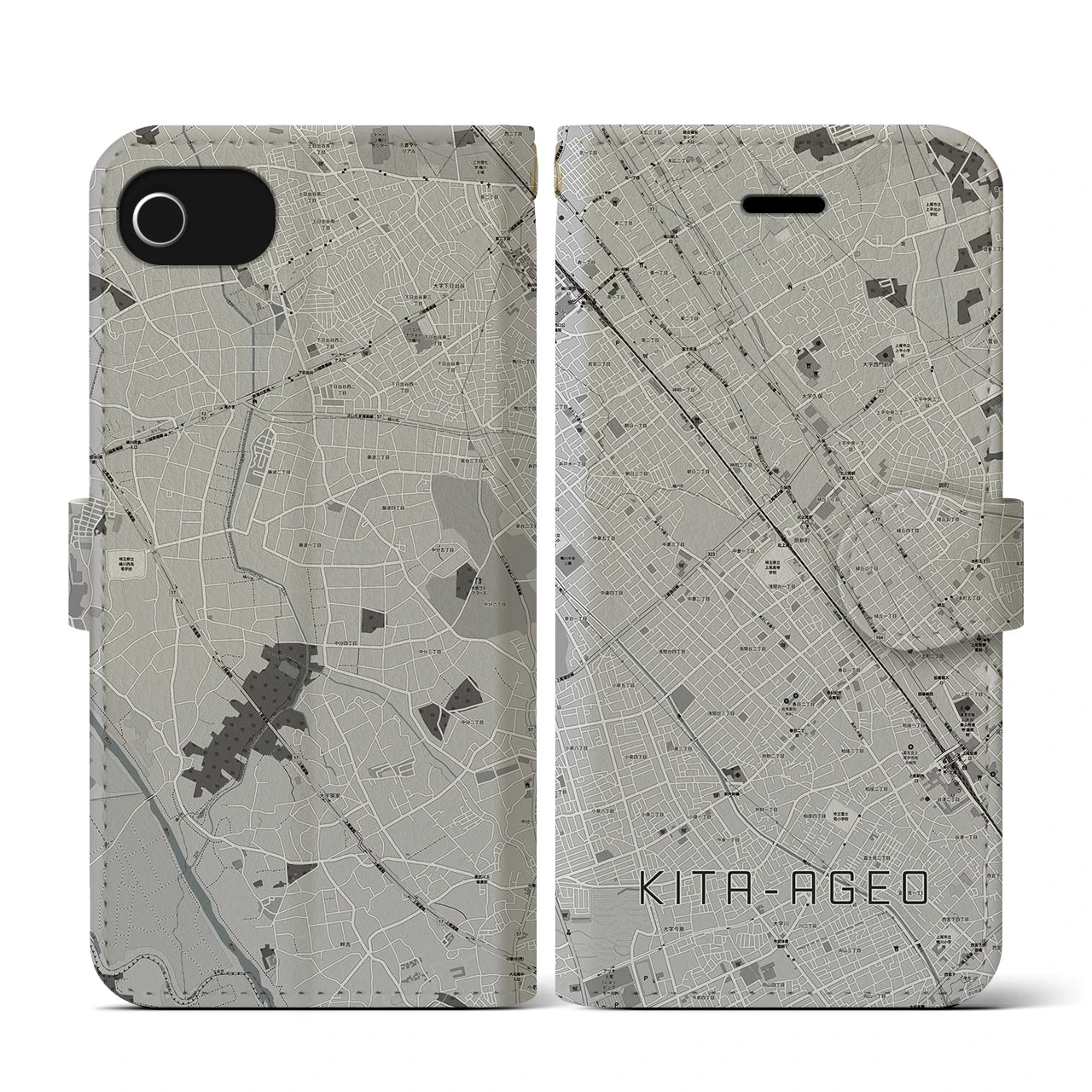 【北上尾(埼玉県)】地図柄iPhoneケース(手帳タイプ)