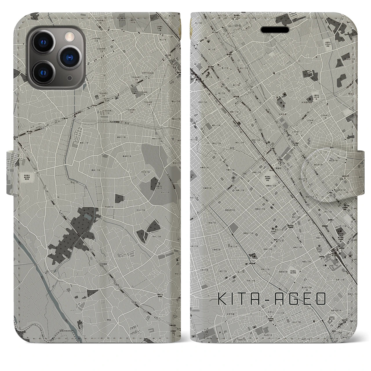 【北上尾(埼玉県)】地図柄iPhoneケース(手帳タイプ)