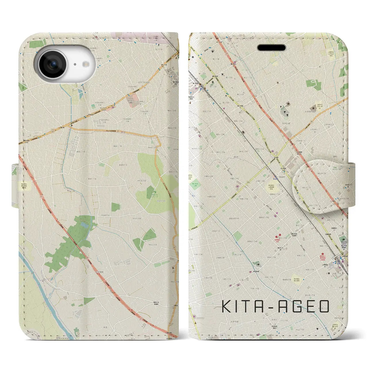 【北上尾(埼玉県)】地図柄iPhoneケース(手帳タイプ)