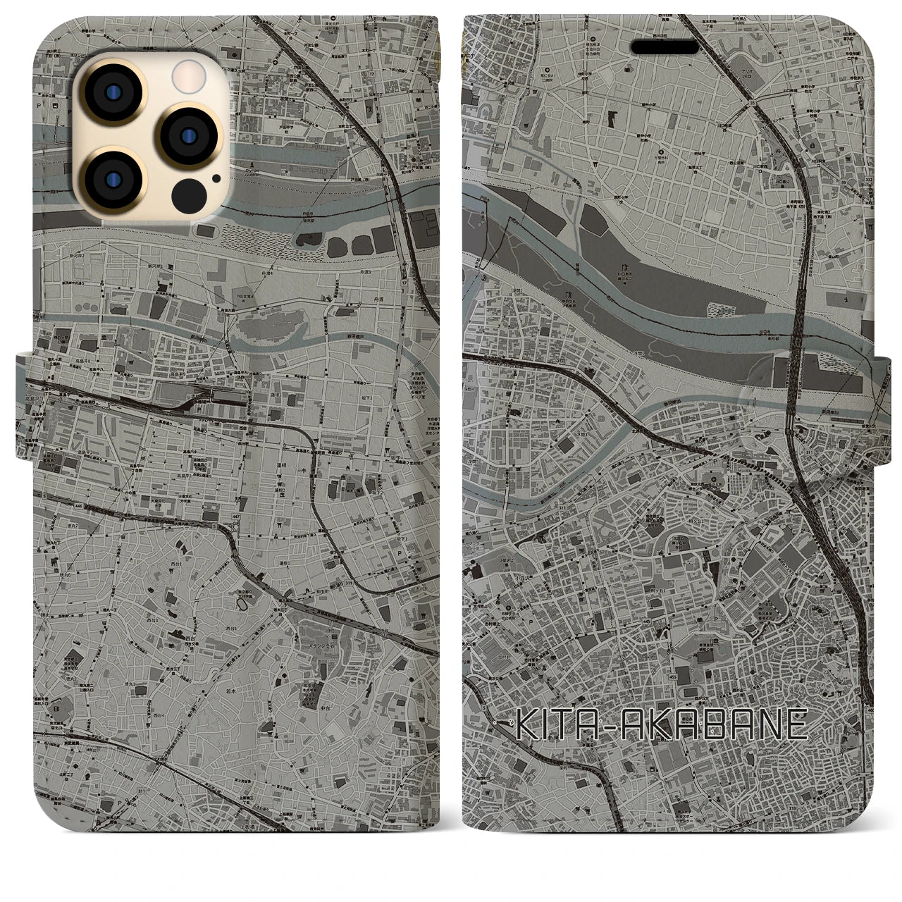 【北赤羽(東京都)】地図柄iPhoneケース(手帳タイプ)モノトーン・iPhone 12 Pro Max 用