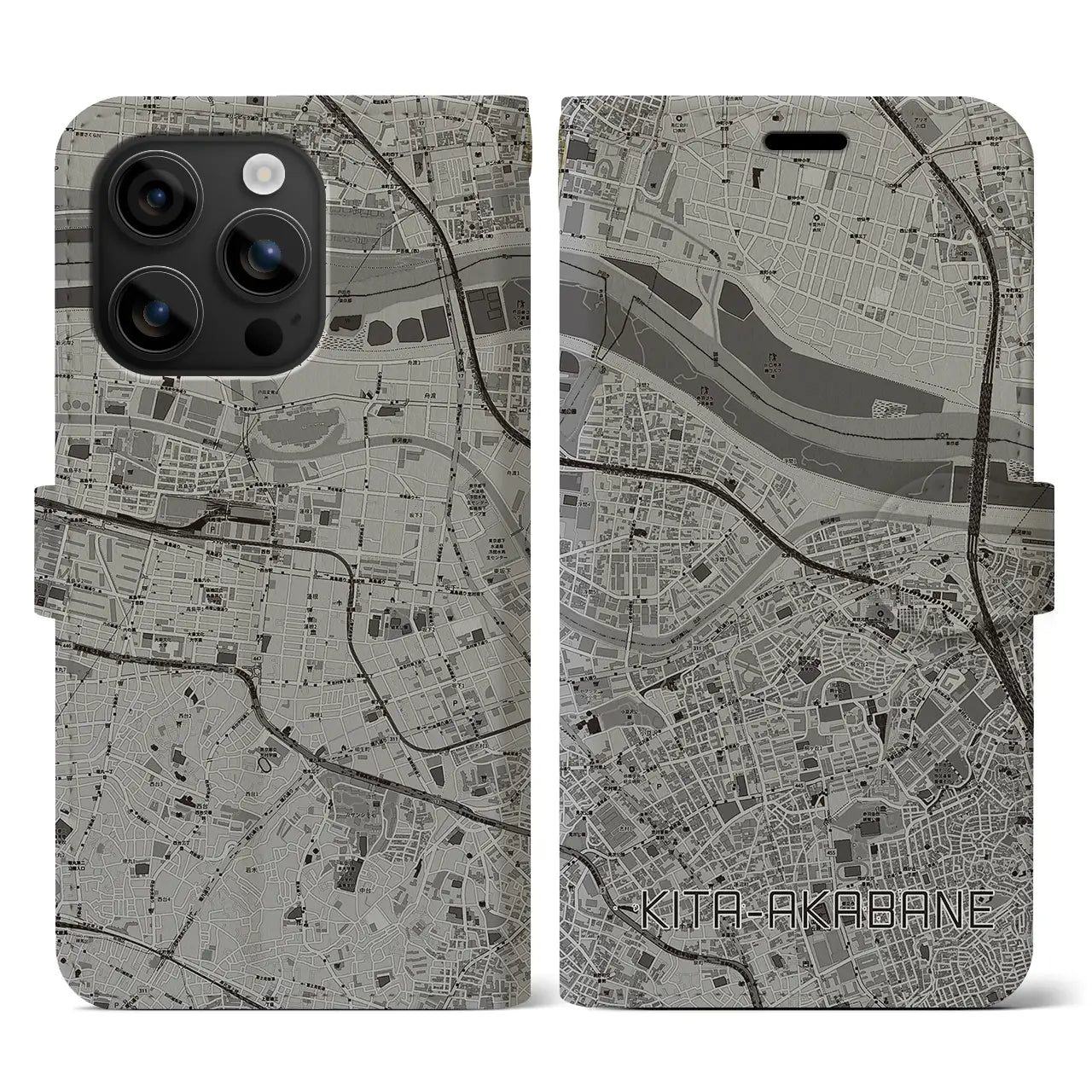 【北赤羽(東京都)】地図柄iPhoneケース(手帳タイプ)モノトーン・iPhone 16 用