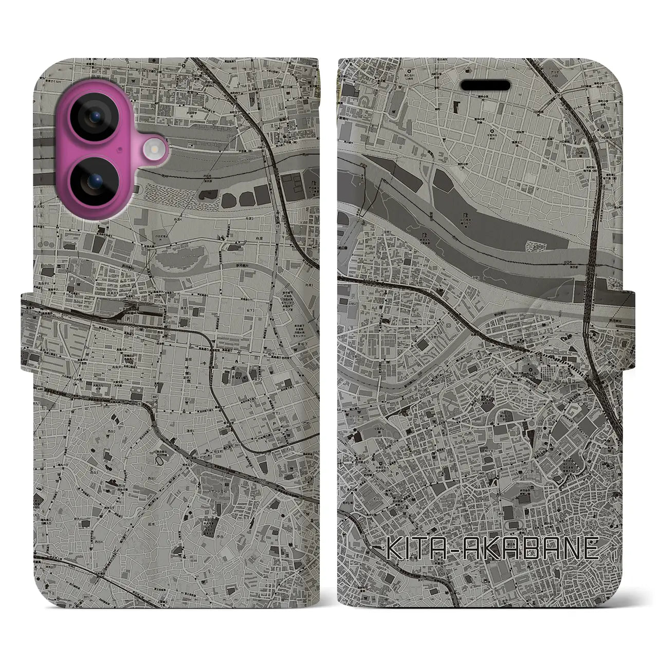 【北赤羽(東京都)】地図柄iPhoneケース(手帳タイプ)モノトーン・iPhone 16 Pro 用