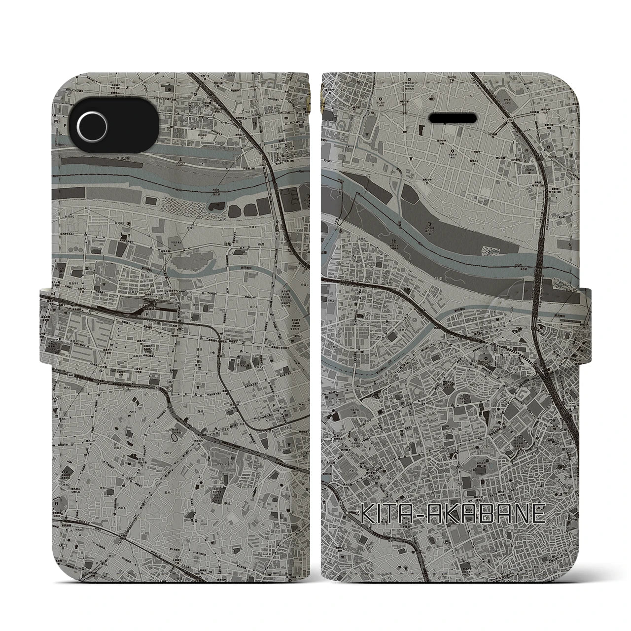 【北赤羽(東京都)】地図柄iPhoneケース(手帳タイプ)モノトーン・iPhone SE(第3 / 第2世代) / 8 / 7 / 6s / 6 用