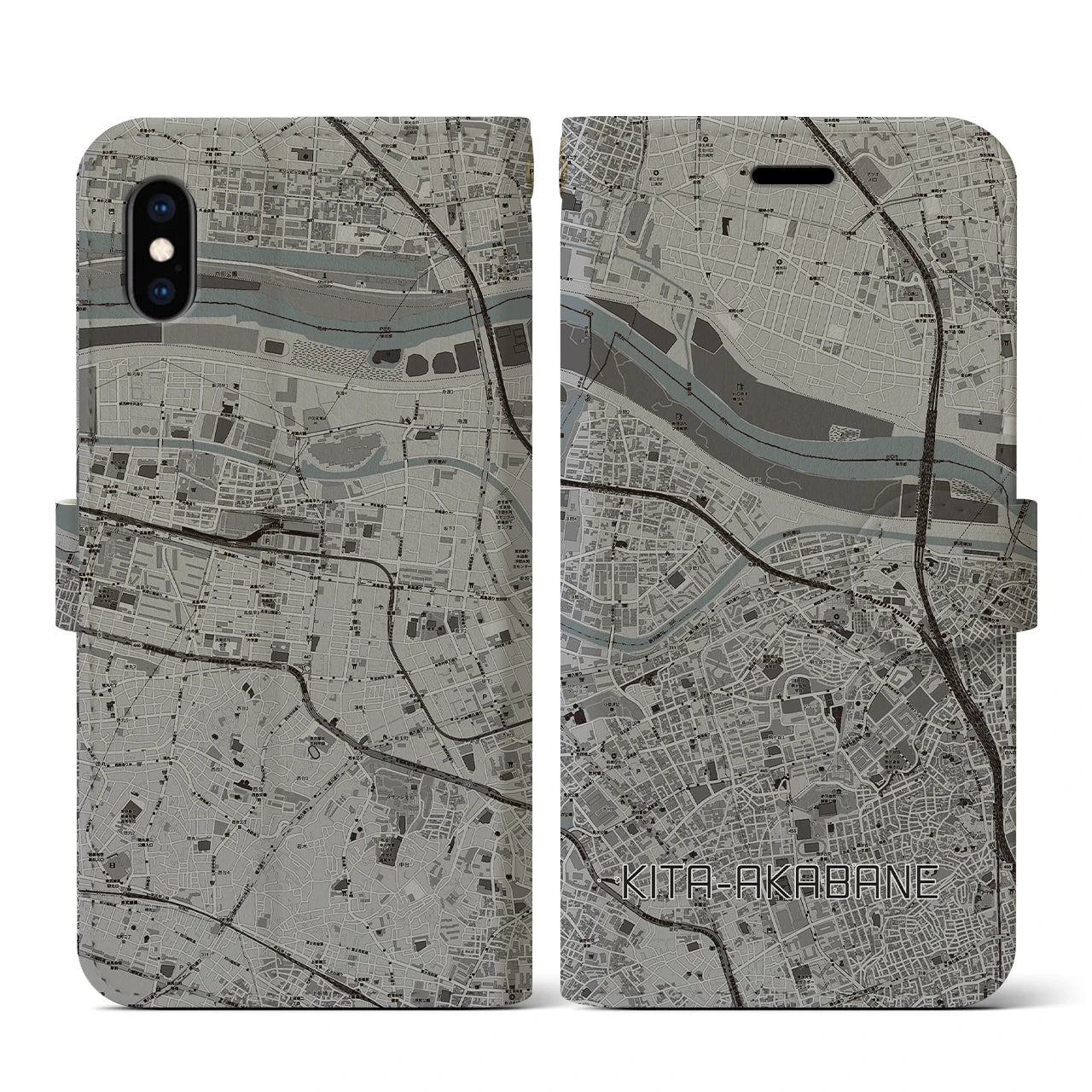 【北赤羽(東京都)】地図柄iPhoneケース(手帳タイプ)モノトーン・iPhone XS / X 用