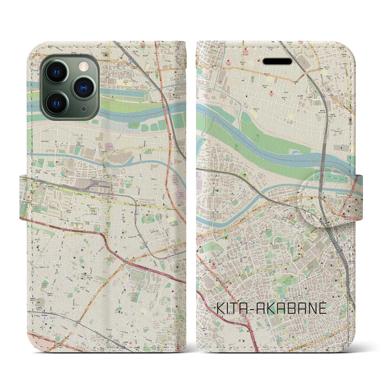 【北赤羽(東京都)】地図柄iPhoneケース(手帳タイプ)ナチュラル・iPhone 11 Pro 用