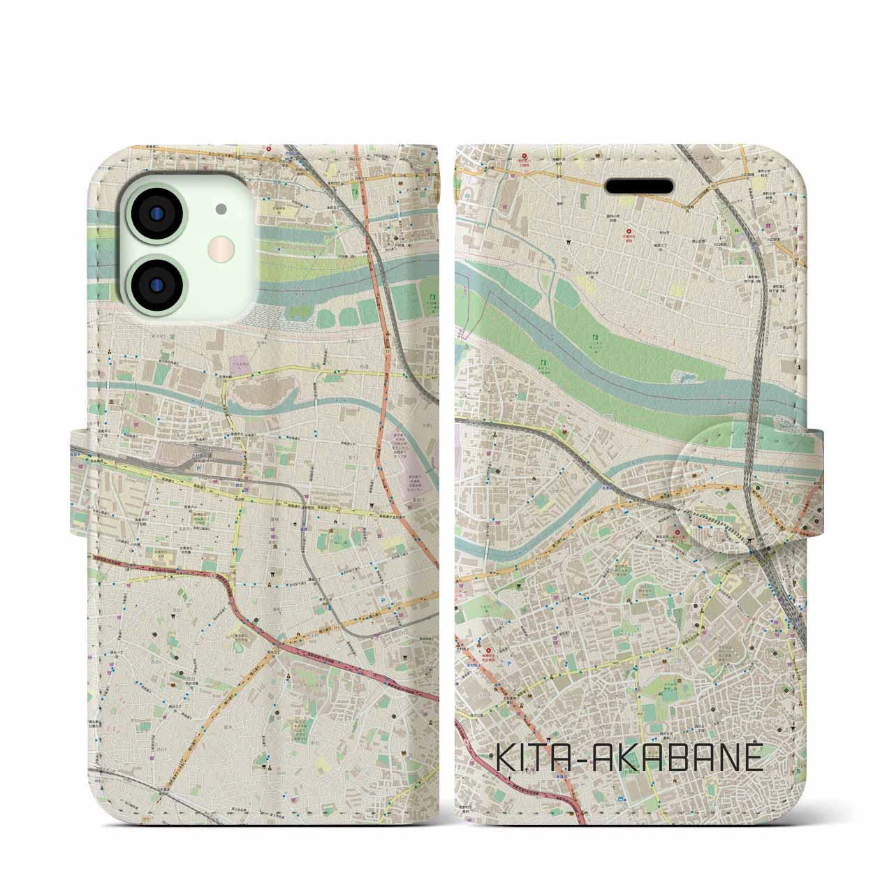 【北赤羽(東京都)】地図柄iPhoneケース(手帳タイプ)ナチュラル・iPhone 12 mini 用