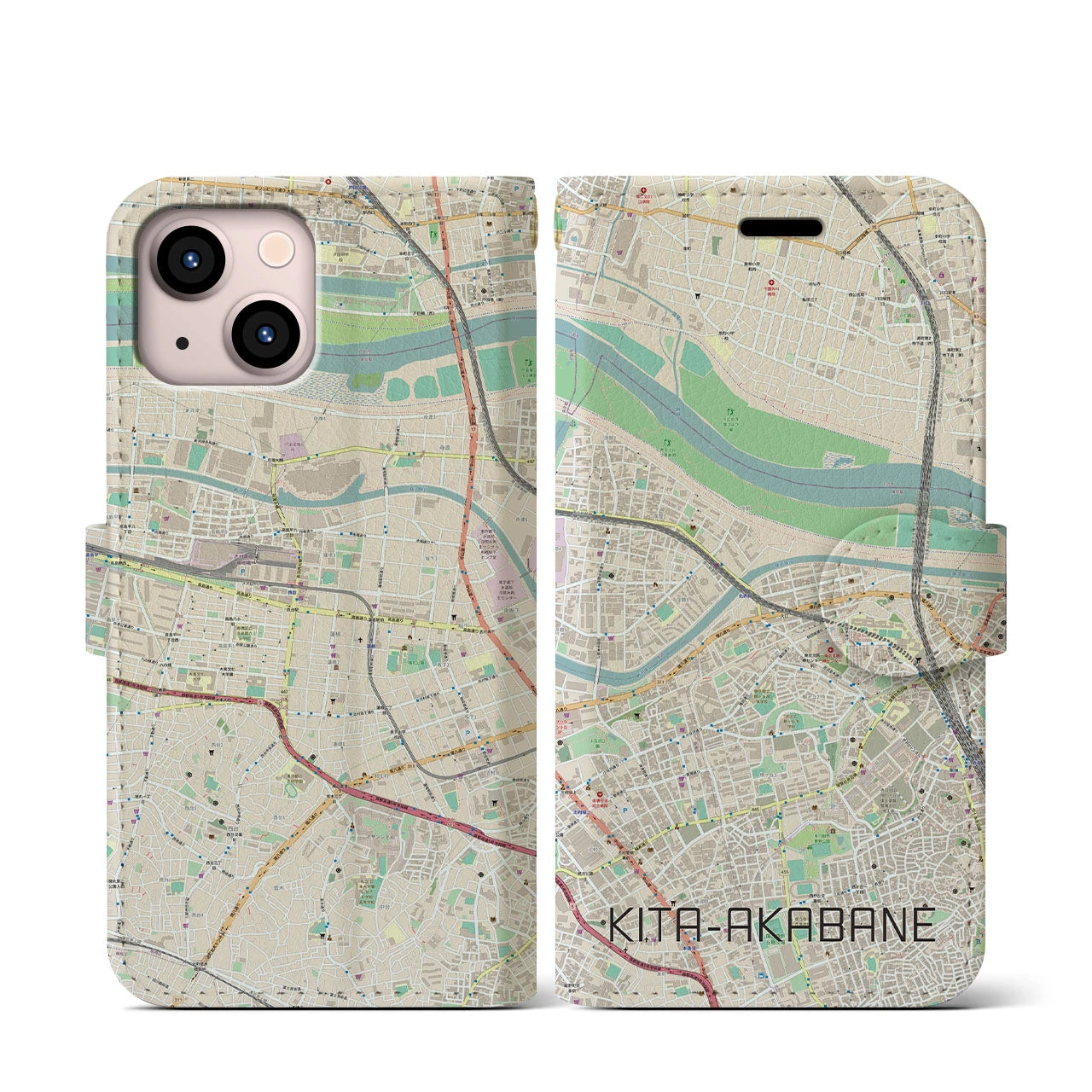【北赤羽(東京都)】地図柄iPhoneケース(手帳タイプ)ナチュラル・iPhone 13 mini 用