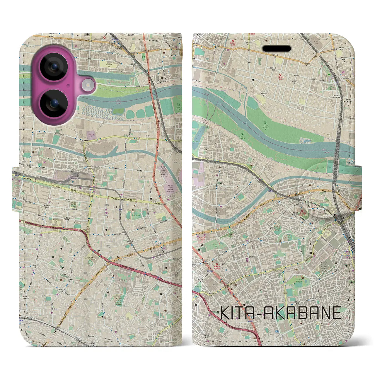【北赤羽(東京都)】地図柄iPhoneケース(手帳タイプ)ナチュラル・iPhone 16 Pro 用