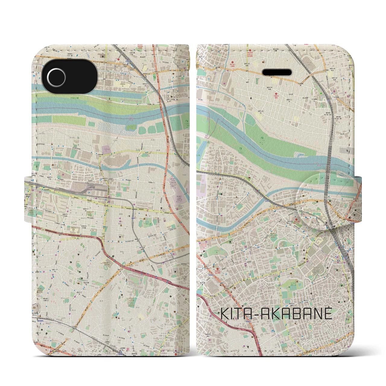 【北赤羽(東京都)】地図柄iPhoneケース(手帳タイプ)ナチュラル・iPhone SE(第3 / 第2世代) / 8 / 7 / 6s / 6 用
