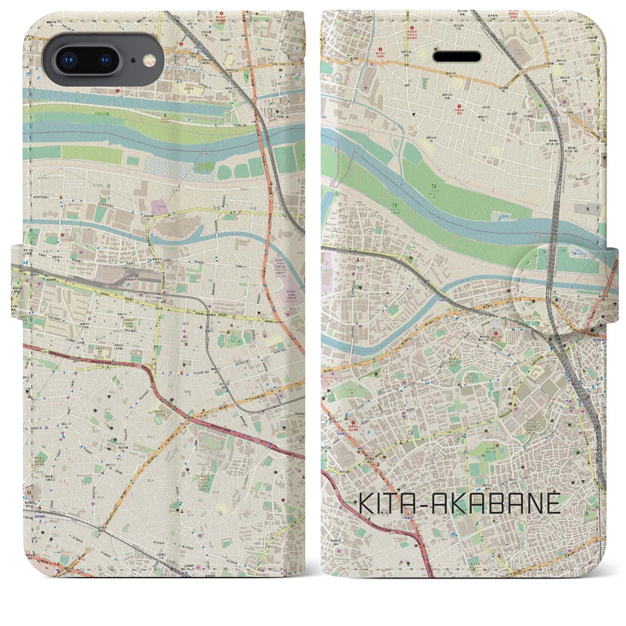 【北赤羽(東京都)】地図柄iPhoneケース(手帳タイプ)ナチュラル・iPhone 8Plus /7Plus / 6sPlus / 6Plus 用