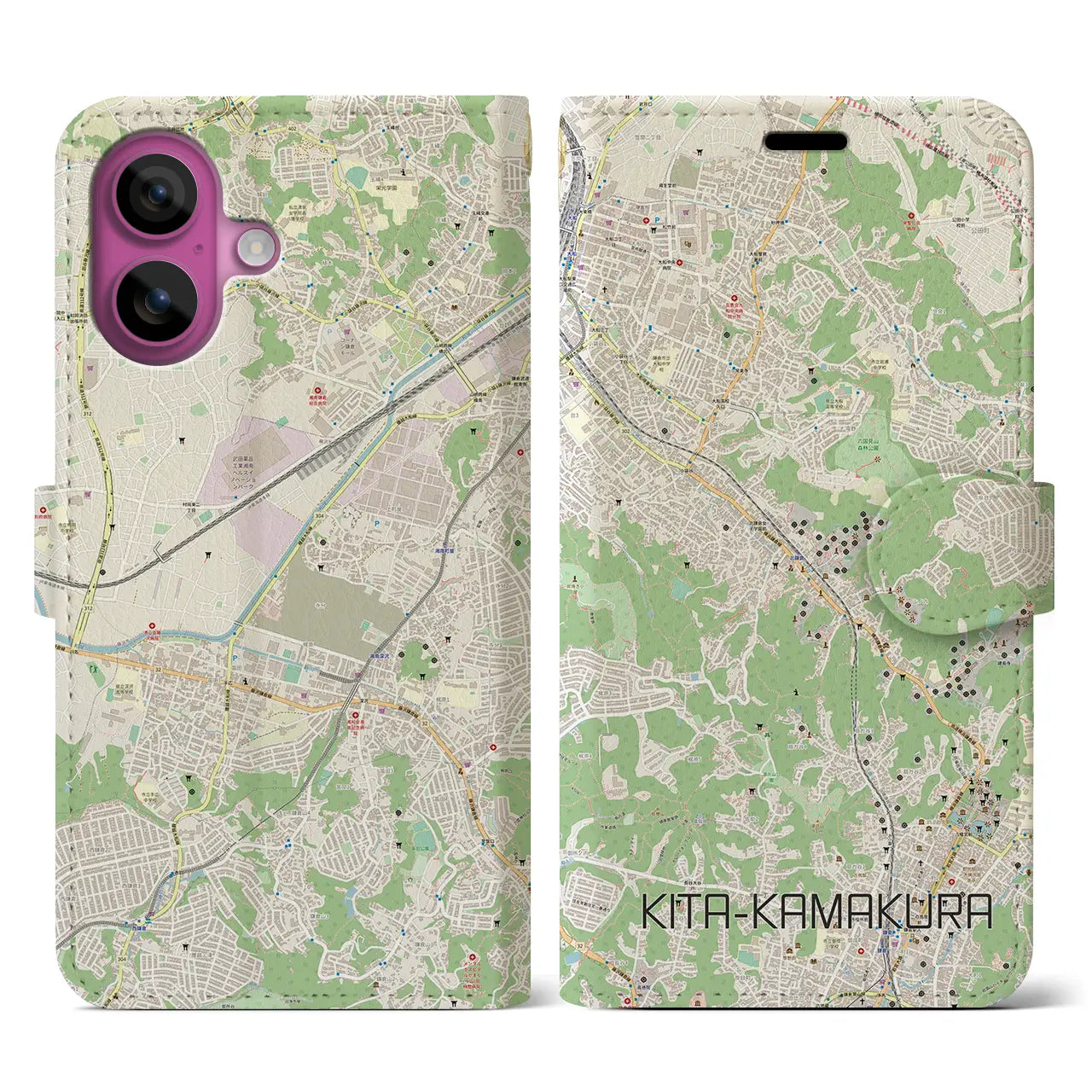 【北鎌倉(神奈川県)】地図柄iPhoneケース(手帳タイプ)ナチュラル・iPhone 16 Pro 用
