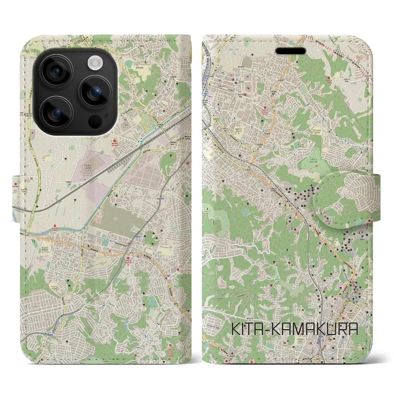 【北鎌倉(神奈川県)】地図柄iPhoneケース(手帳タイプ)ナチュラル・iPhone 16 用