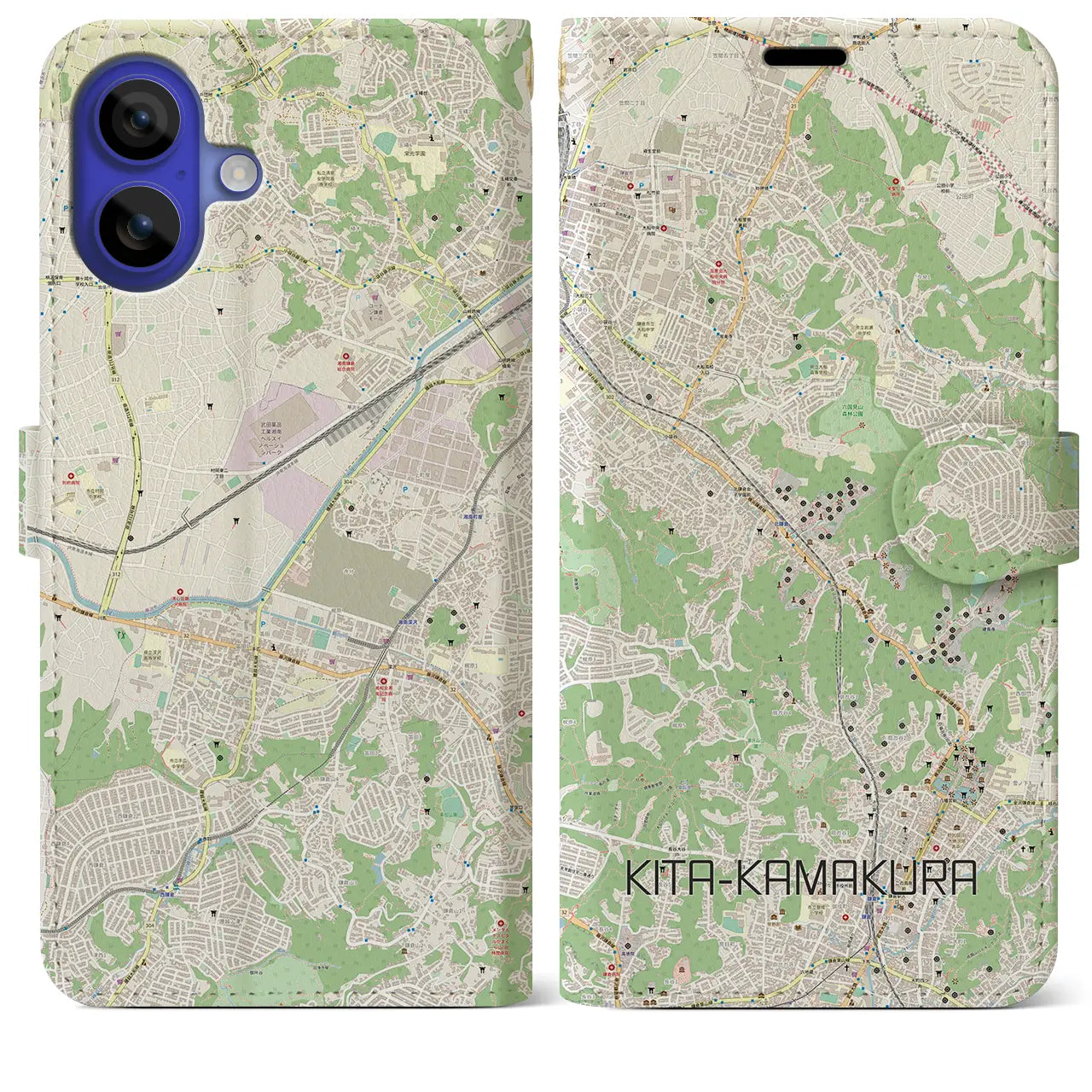 【北鎌倉(神奈川県)】地図柄iPhoneケース(手帳タイプ)ナチュラル・iPhone 16 Pro Max 用