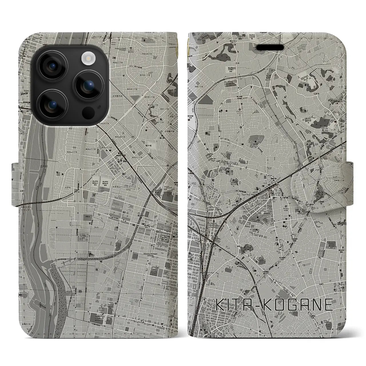 【北小金(千葉県)】地図柄iPhoneケース(手帳タイプ)モノトーン・iPhone 16 用