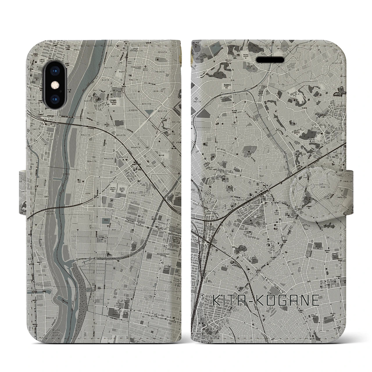 【北小金(千葉県)】地図柄iPhoneケース(手帳タイプ)モノトーン・iPhone XS / X 用