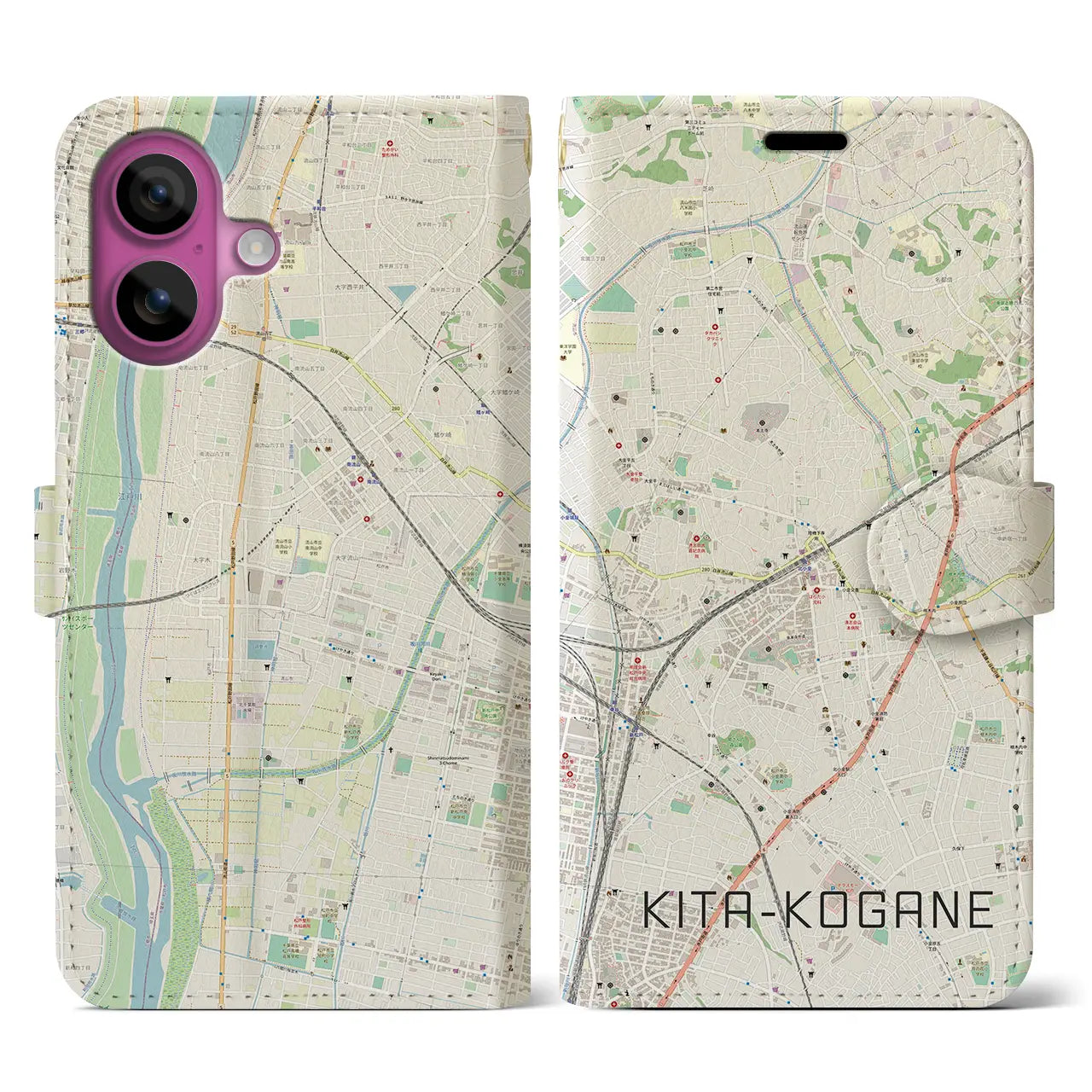 【北小金(千葉県)】地図柄iPhoneケース(手帳タイプ)ナチュラル・iPhone 16 Pro 用