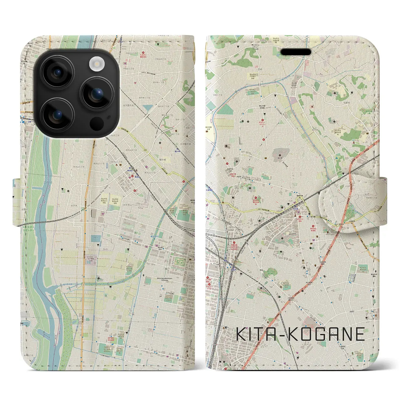 【北小金(千葉県)】地図柄iPhoneケース(手帳タイプ)ナチュラル・iPhone 16 用