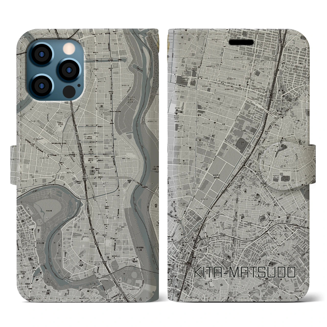 【北松戸(千葉県)】地図柄iPhoneケース(手帳タイプ)