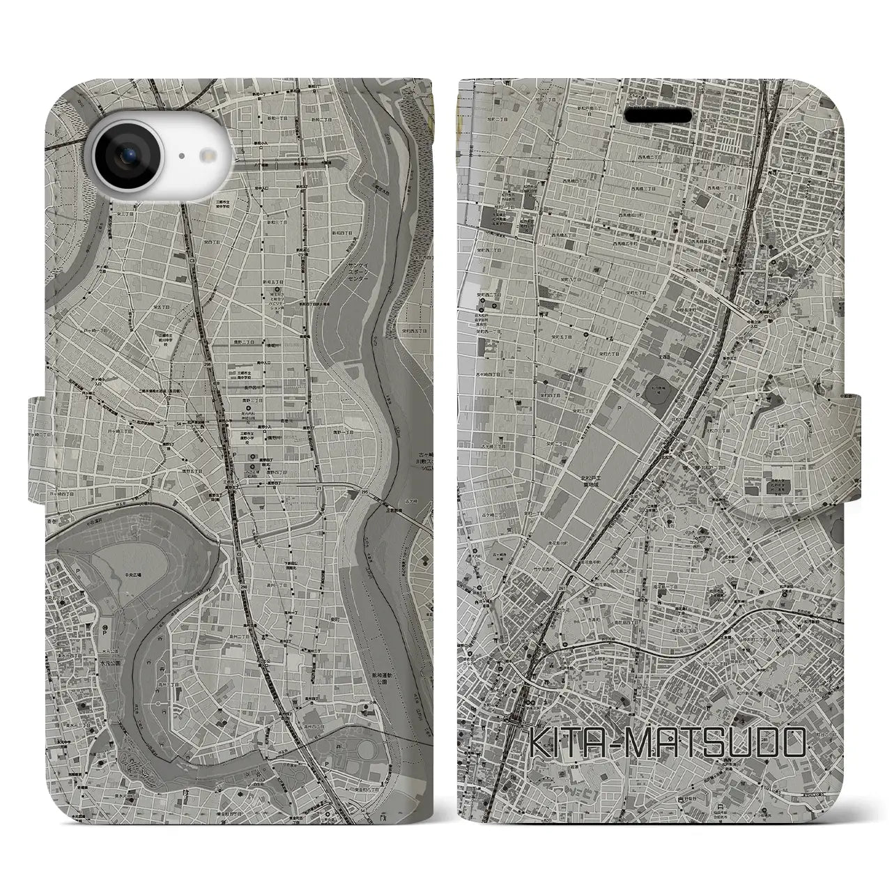 【北松戸(千葉県)】地図柄iPhoneケース(手帳タイプ)